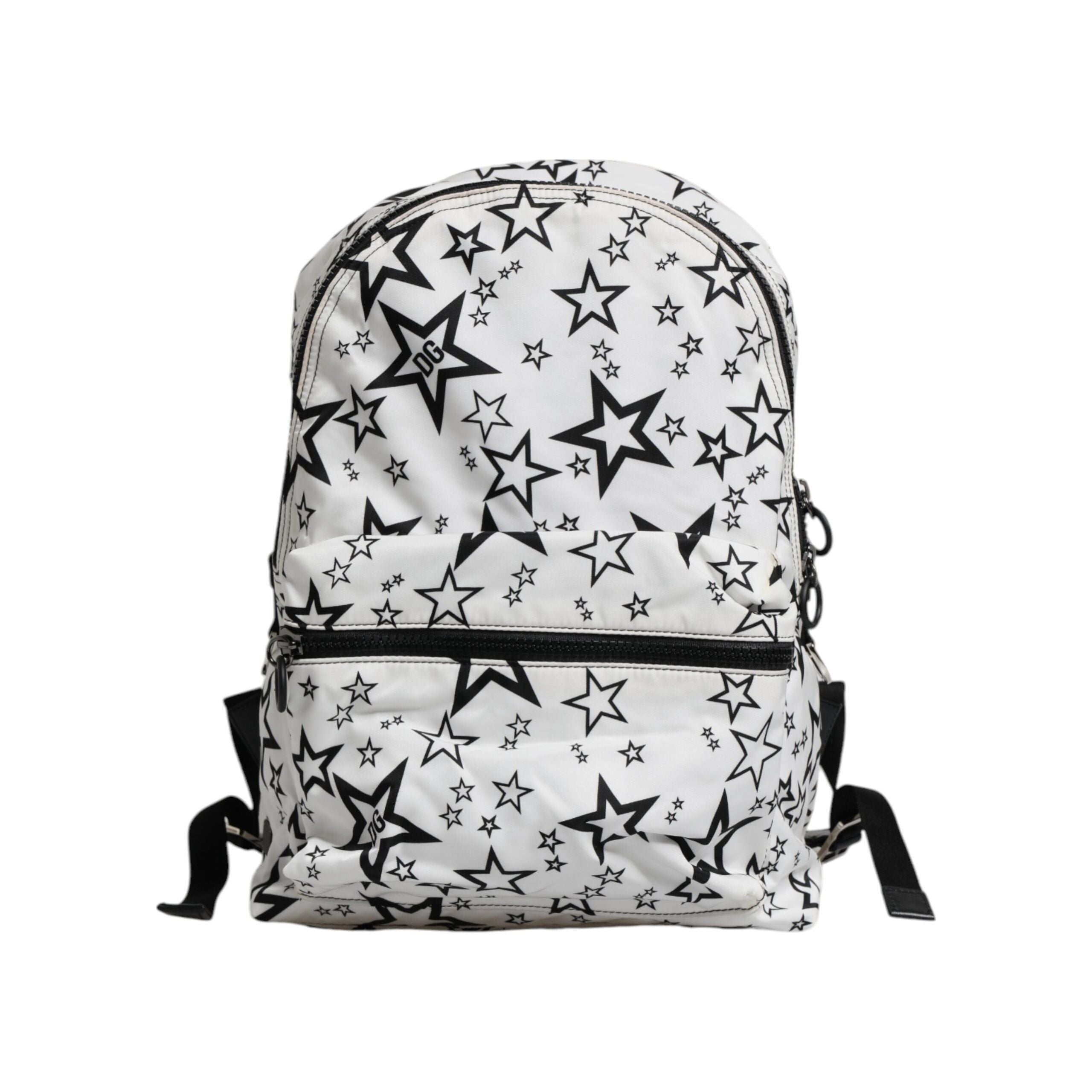 Luxour, Dolce & Gabbana White DG Stars Print Nylon School Backpack Bag, 