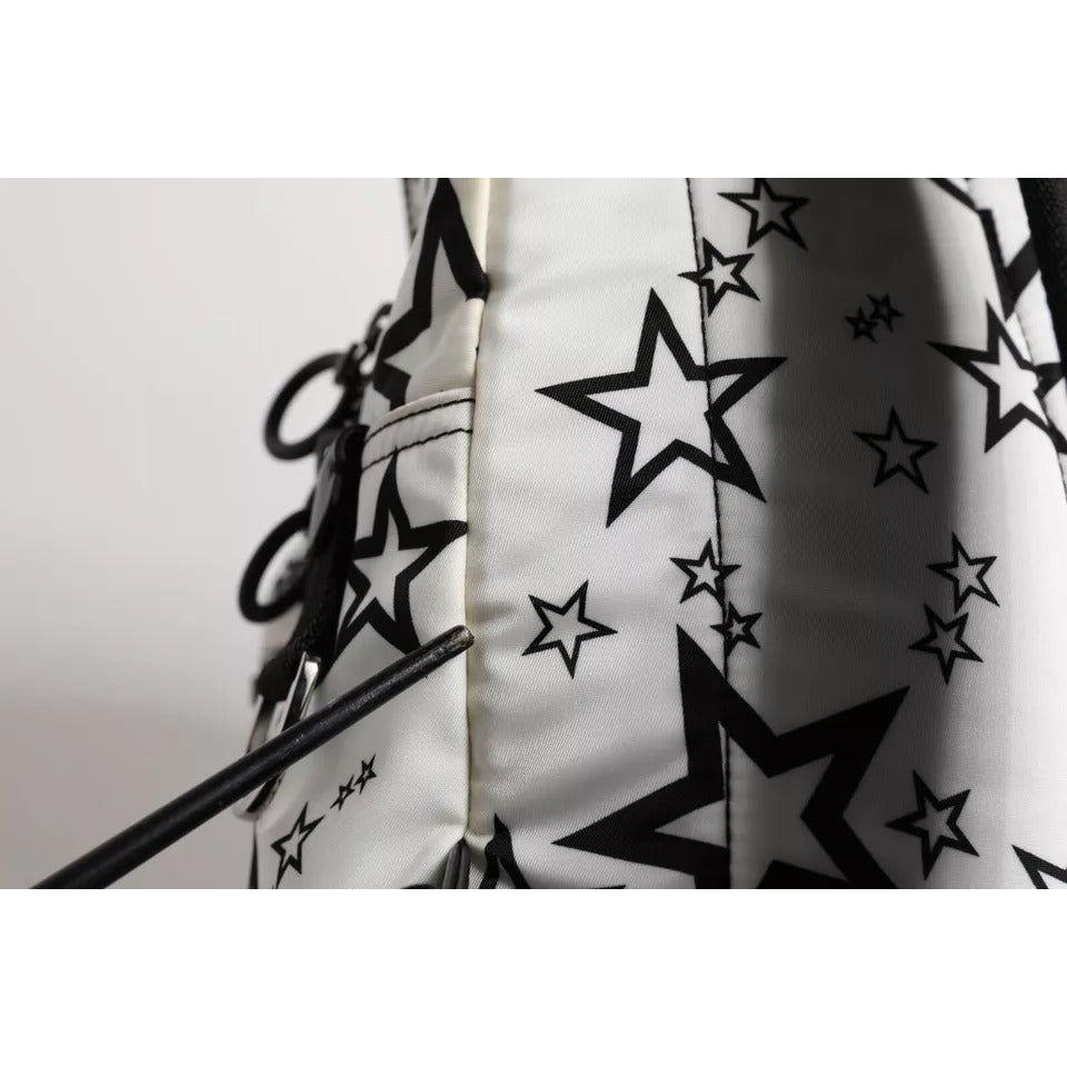 Luxour, Dolce & Gabbana White DG Stars Print Nylon School Backpack Bag, 