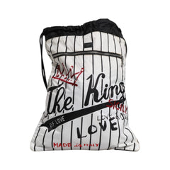 Luxour, Dolce & Gabbana Black White Striped Polyester Drawstring Backpack Bag, 