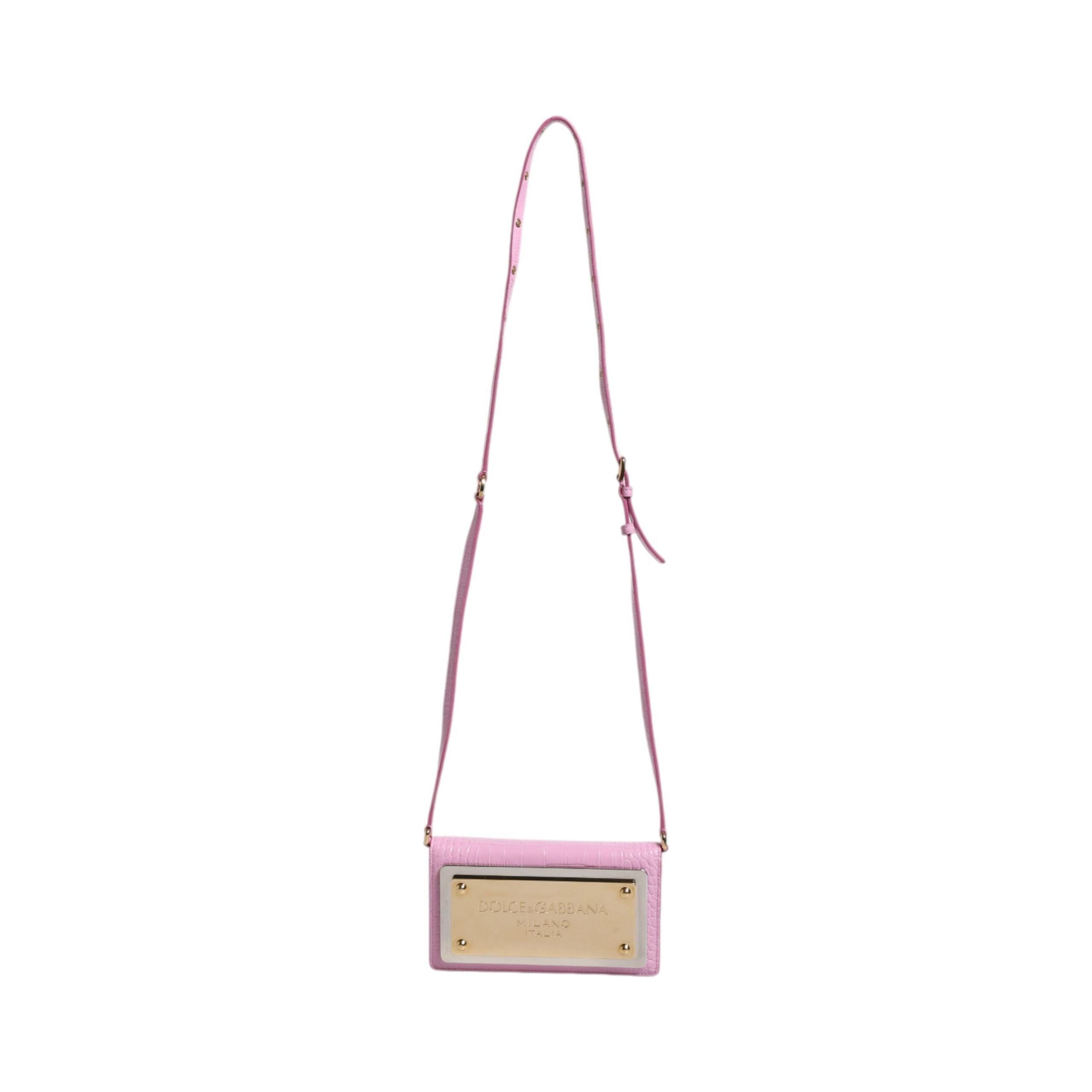 Luxour, Dolce & Gabbana Pink Exotic Leather Logo Plaque Crossbody Bag, 