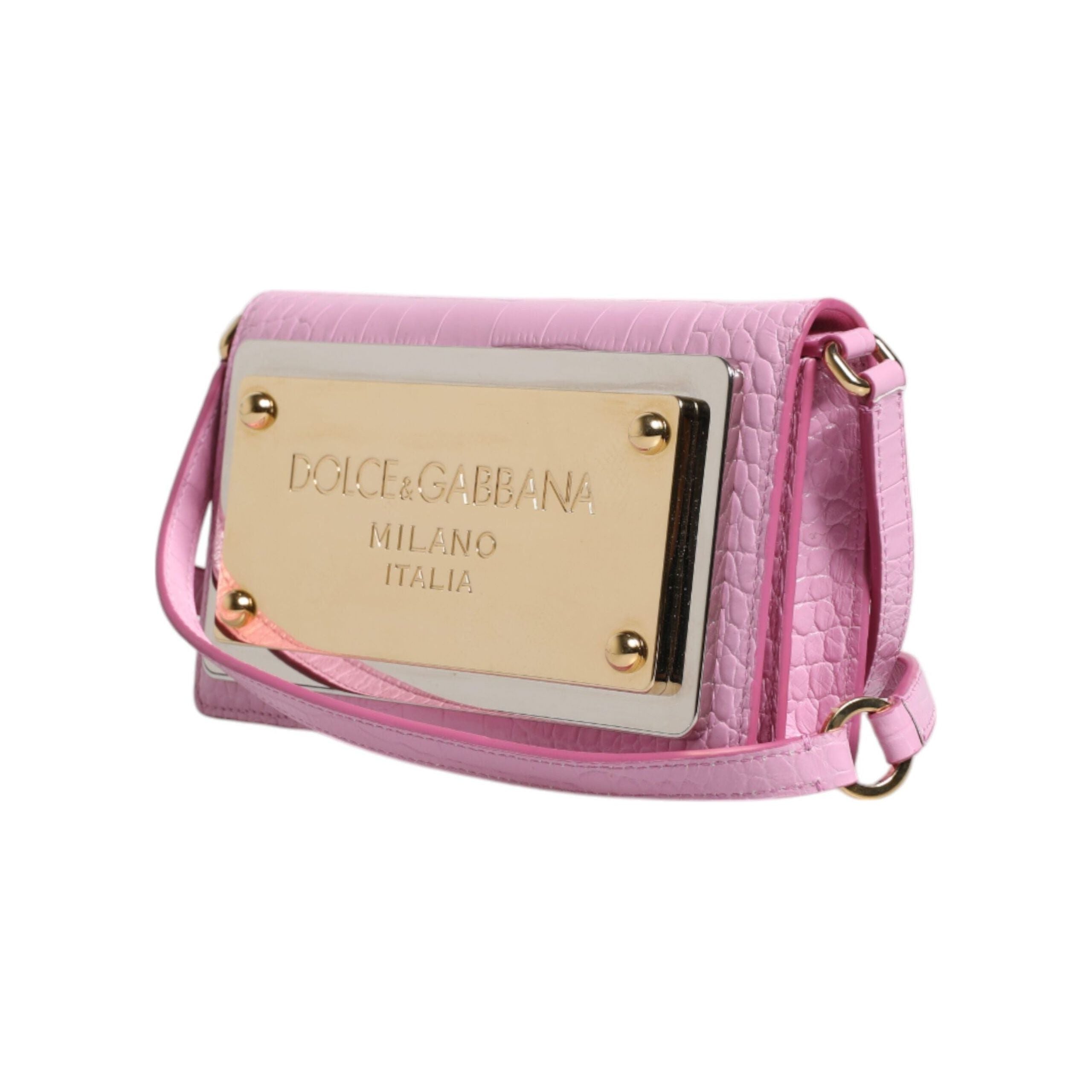 Luxour, Dolce & Gabbana Pink Exotic Leather Logo Plaque Crossbody Bag, 