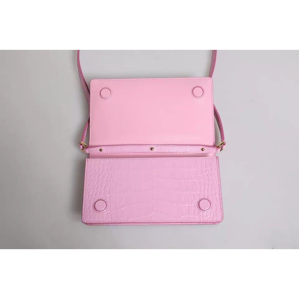 Luxour, Dolce & Gabbana Pink Exotic Leather Logo Plaque Crossbody Bag, 