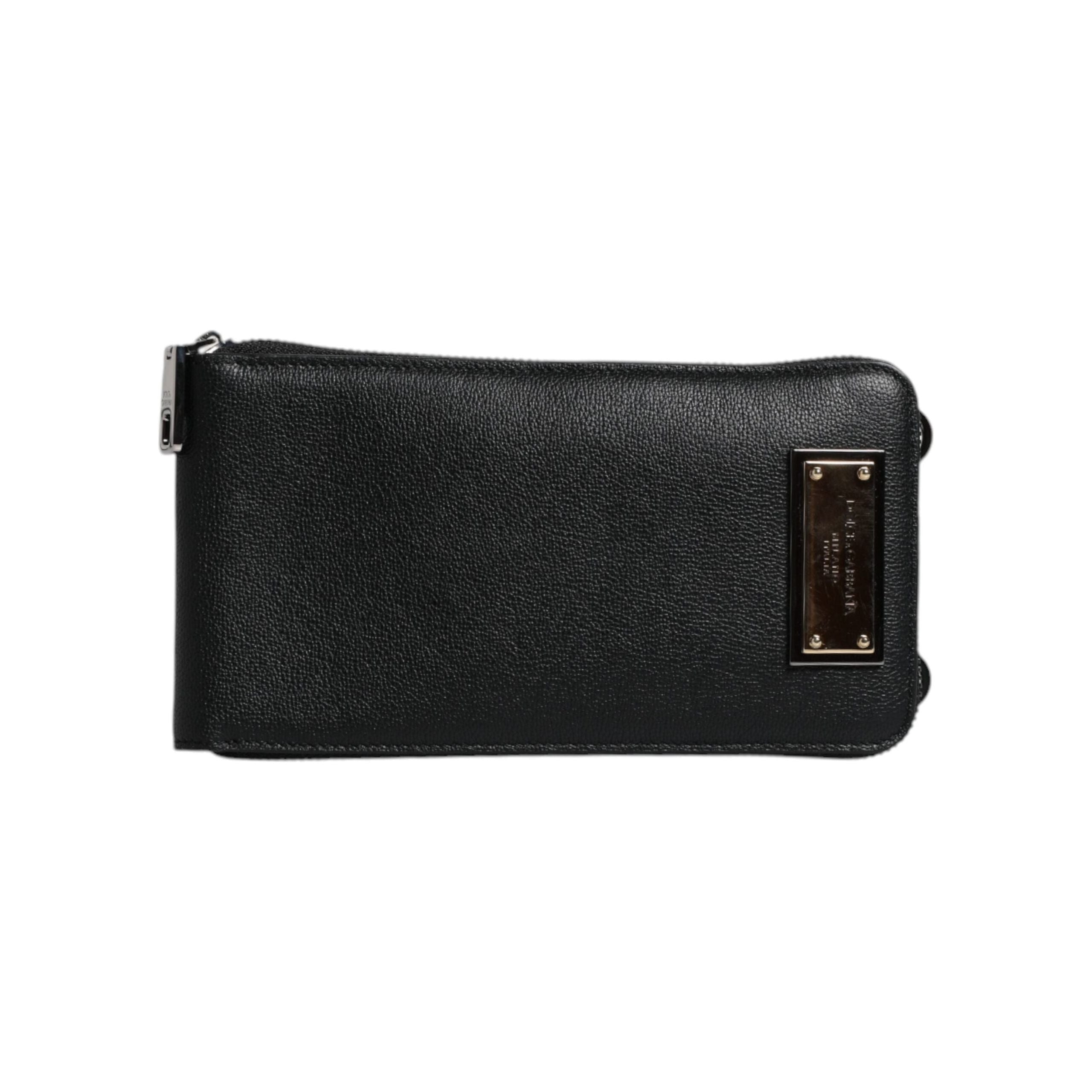 Luxour, Dolce & Gabbana Black Leather Purse Crossbody Sling Phone Bag, 