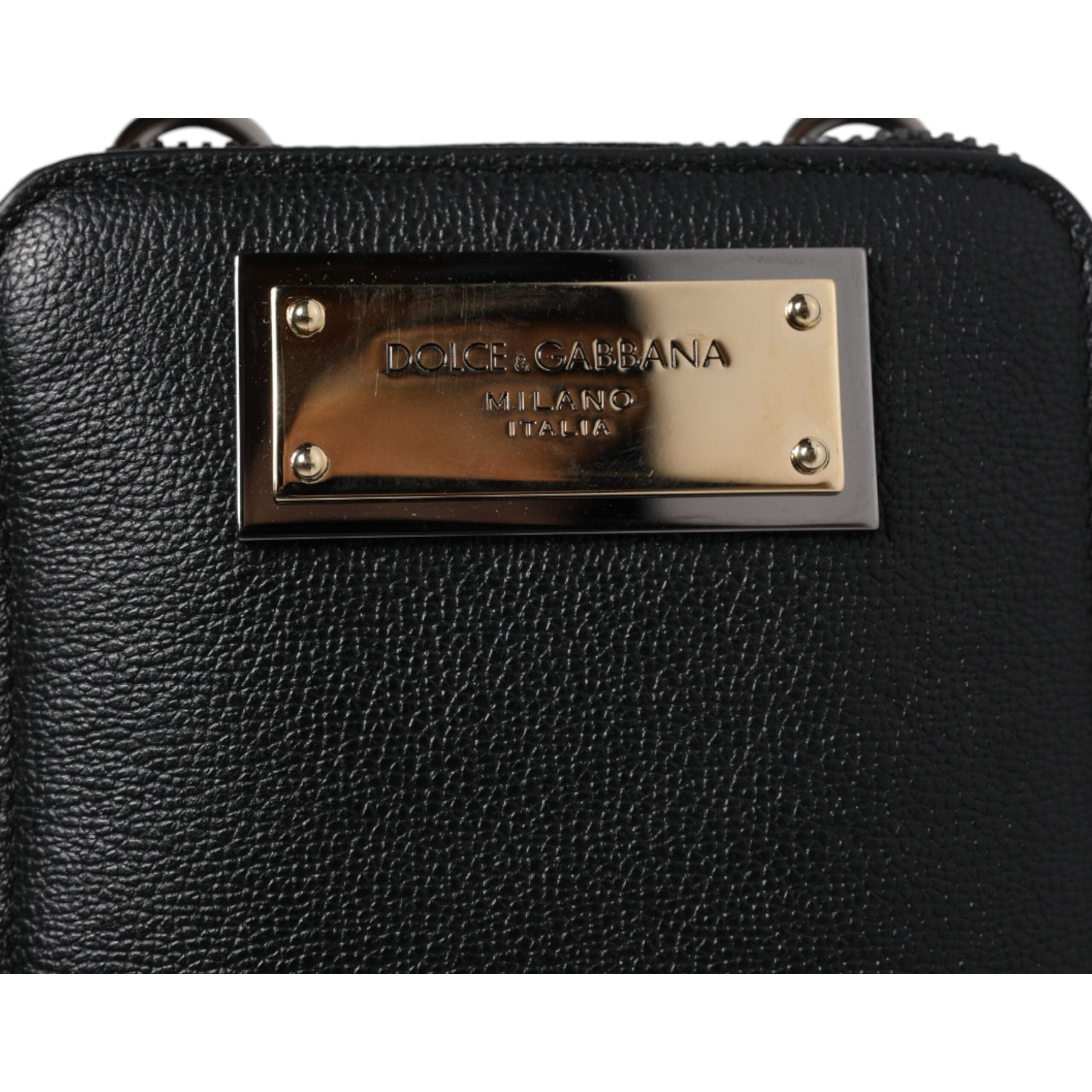 Luxour, Dolce & Gabbana Black Leather Purse Crossbody Sling Phone Bag, 