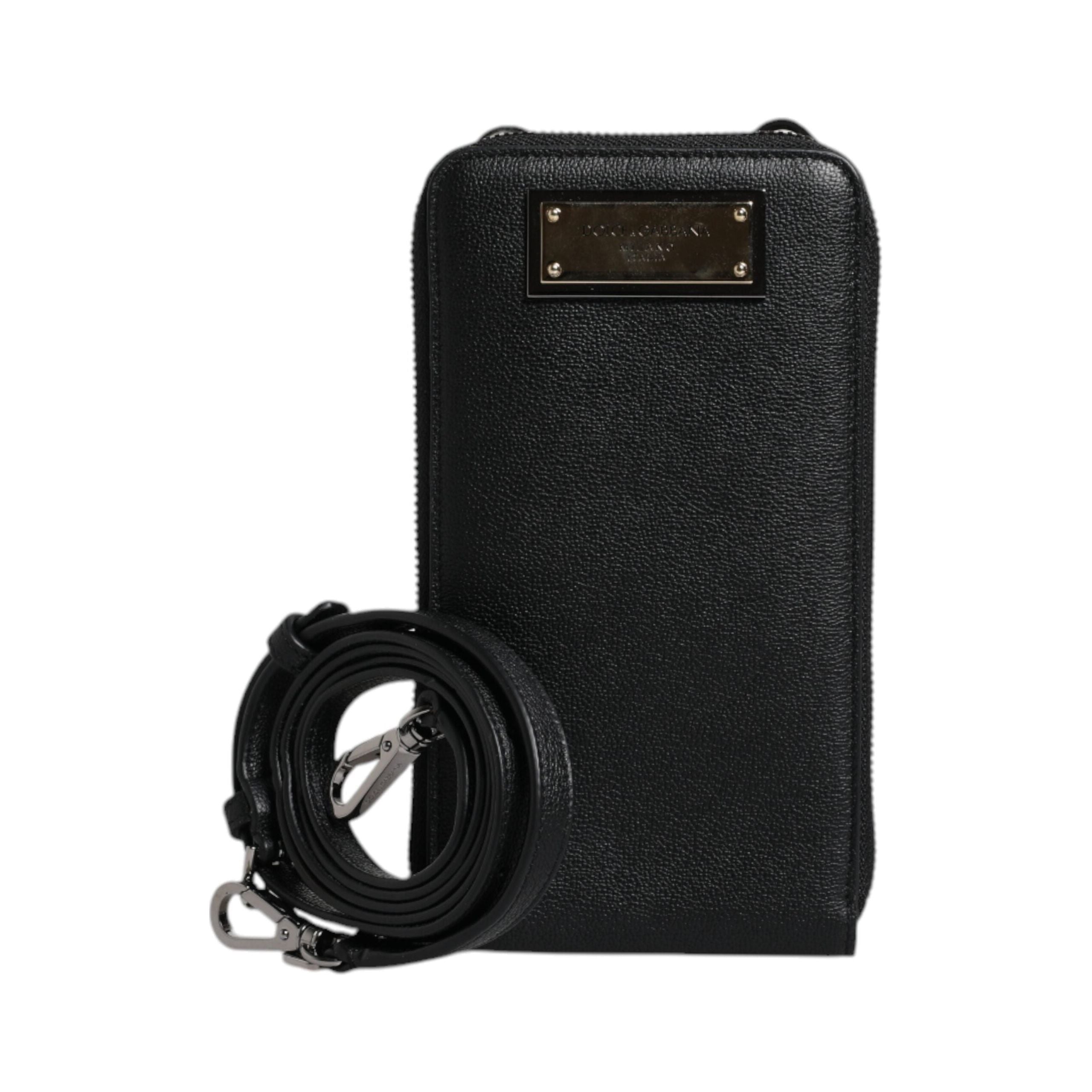 Luxour, Dolce & Gabbana Black Leather Purse Crossbody Sling Phone Bag, 