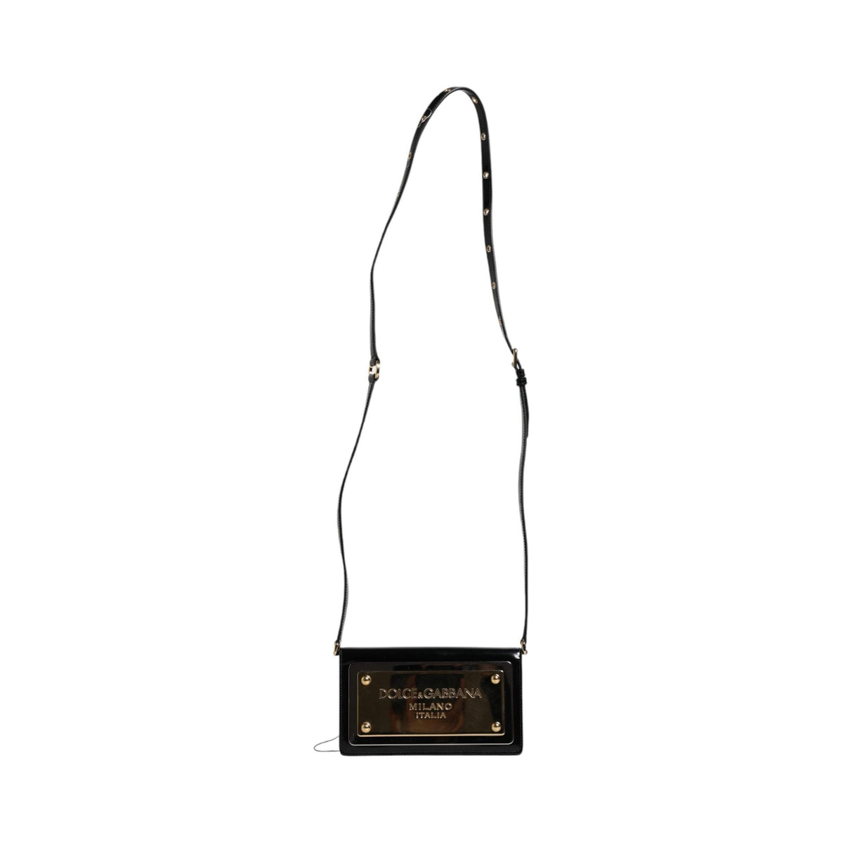 Luxour, Dolce & Gabbana Black Patent Leather Logo Plaque Crossbody Bag, 