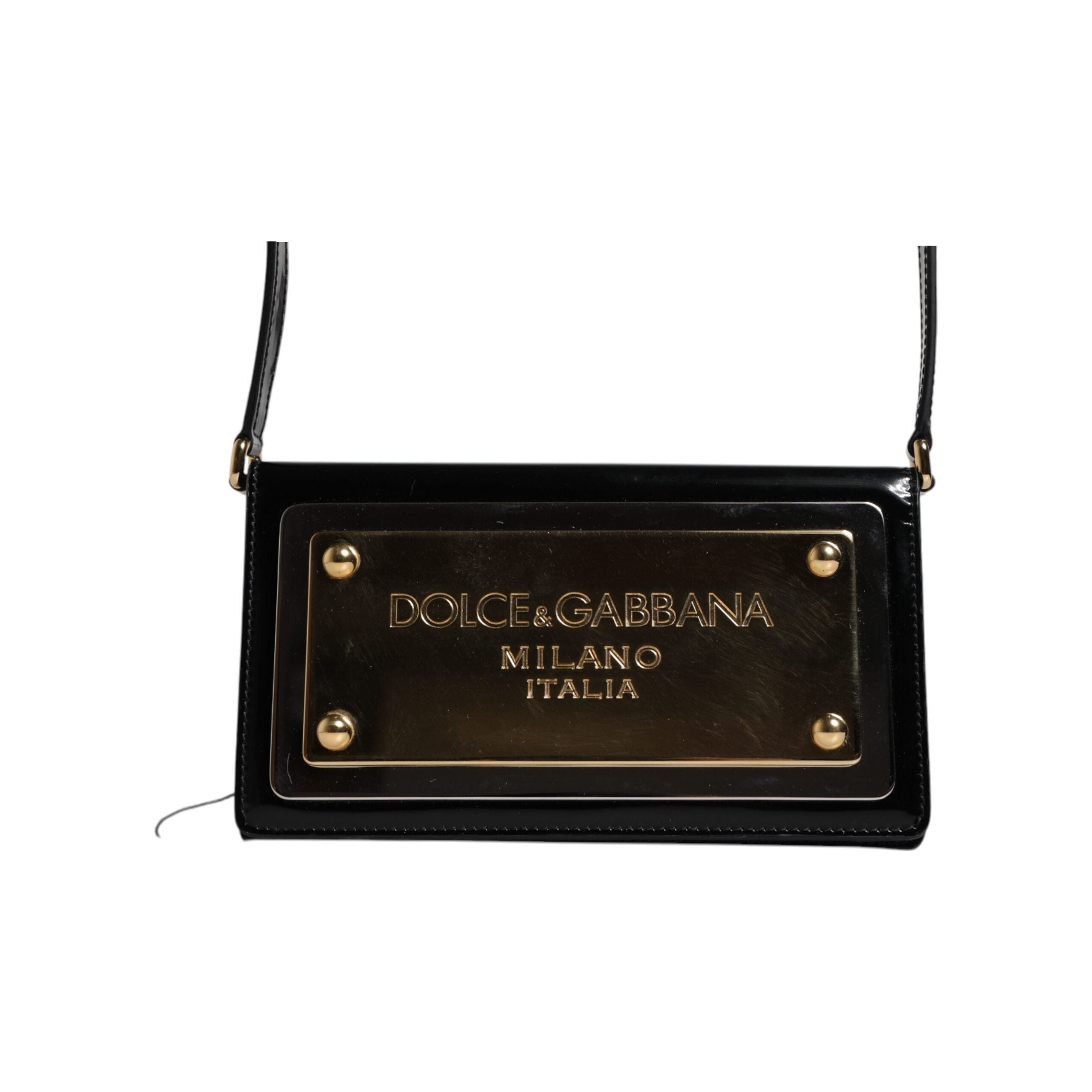 Luxour, Dolce & Gabbana Black Patent Leather Logo Plaque Crossbody Bag, 