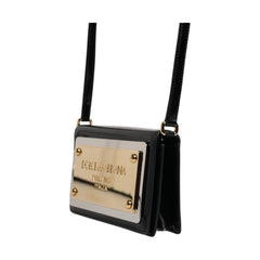Luxour, Dolce & Gabbana Black Patent Leather Logo Plaque Crossbody Bag, 
