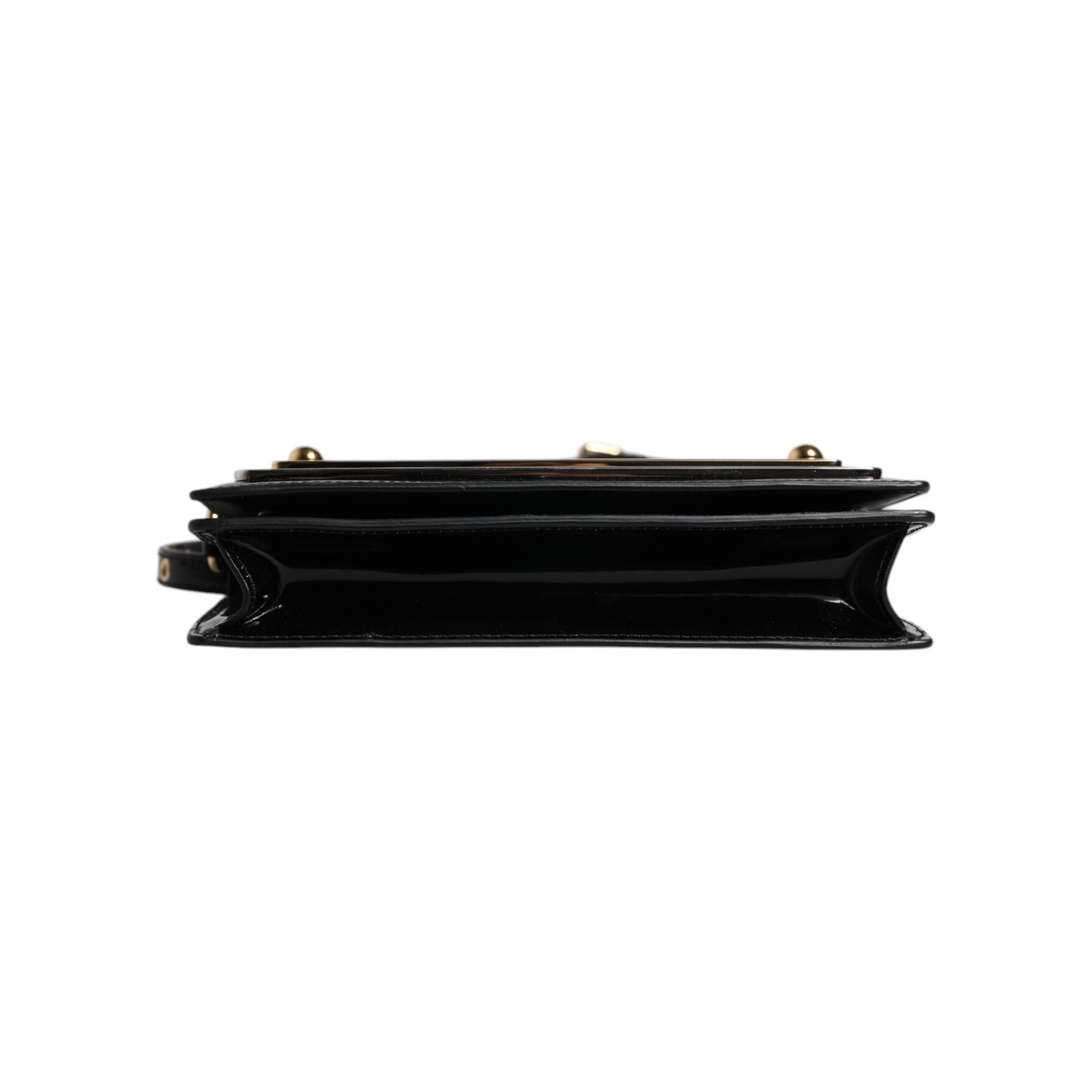 Luxour, Dolce & Gabbana Black Patent Leather Logo Plaque Crossbody Bag, 