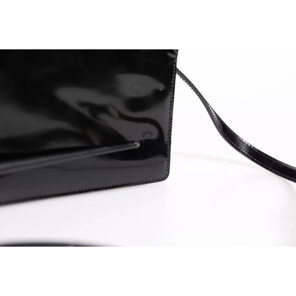 Luxour, Dolce & Gabbana Black Patent Leather Logo Plaque Crossbody Bag, 