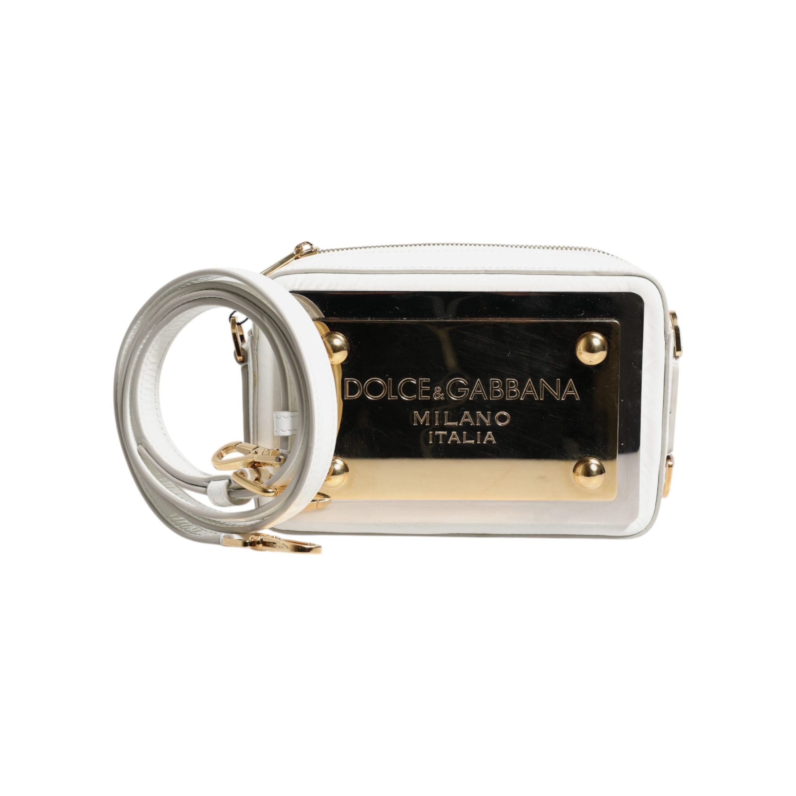 Luxour, Dolce & Gabbana White Leather Logo Plaque Crossbody Bag, 