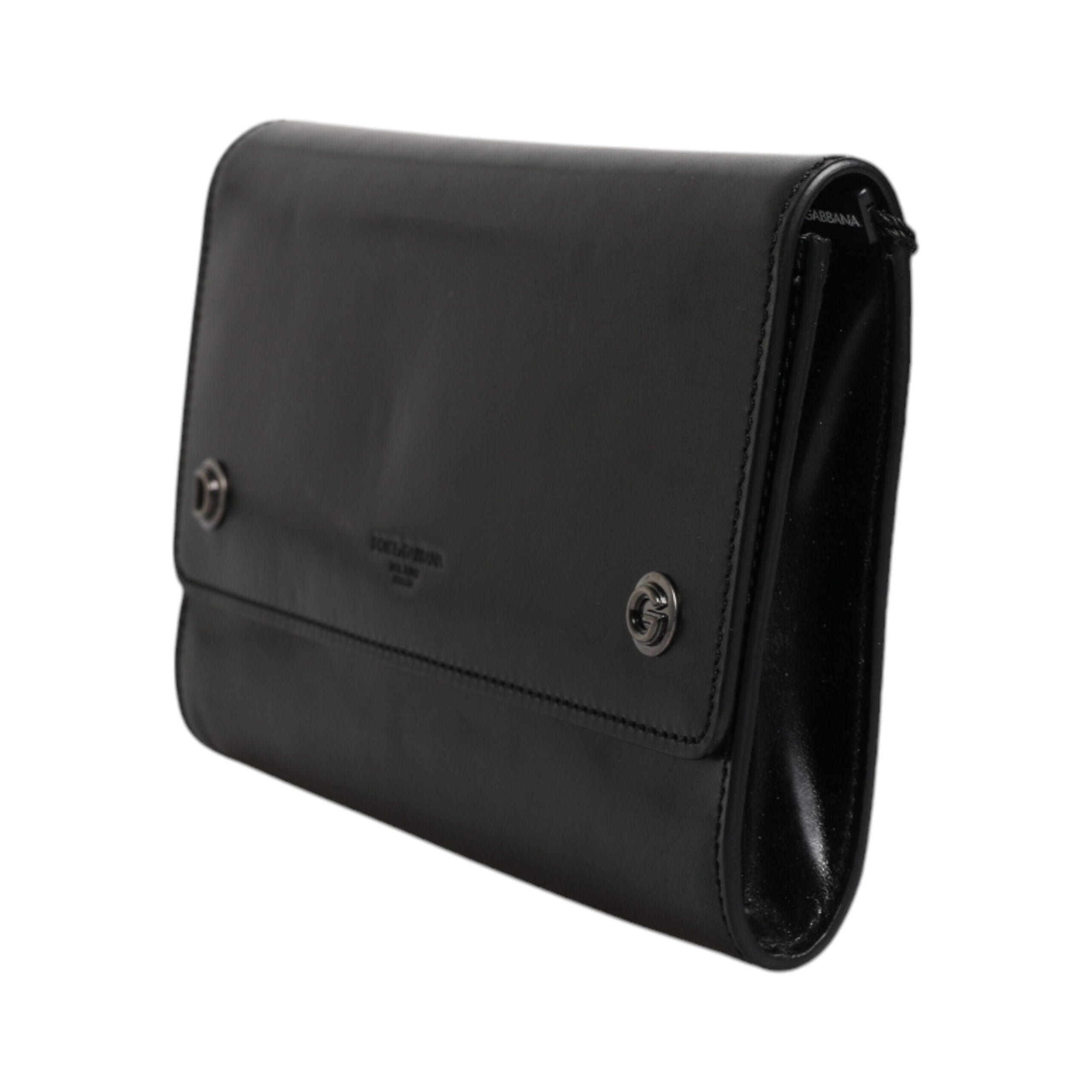 Luxour, Dolce & Gabbana Black Leather Logo Embossed Crossbody Bag, 