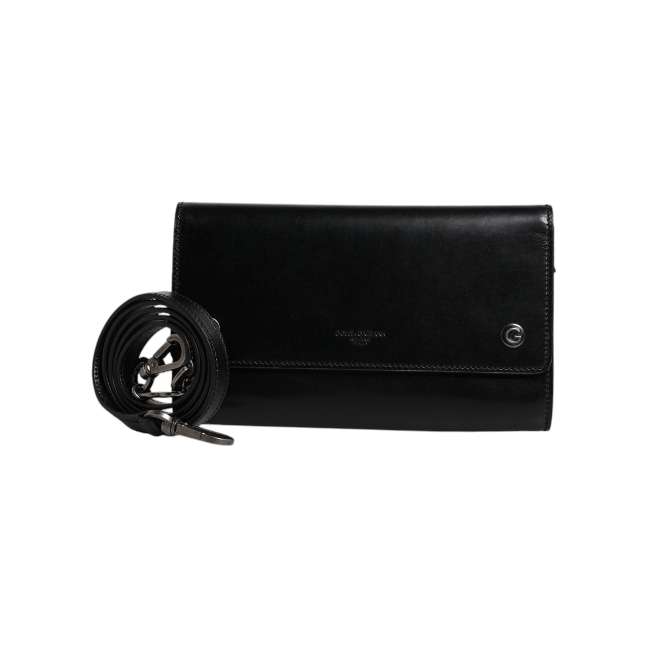 Luxour, Dolce & Gabbana Black Leather Logo Embossed Crossbody Bag, 