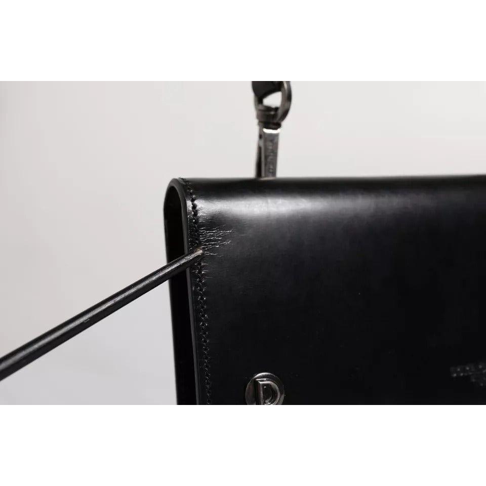 Luxour, Dolce & Gabbana Black Leather Logo Embossed Crossbody Bag, 