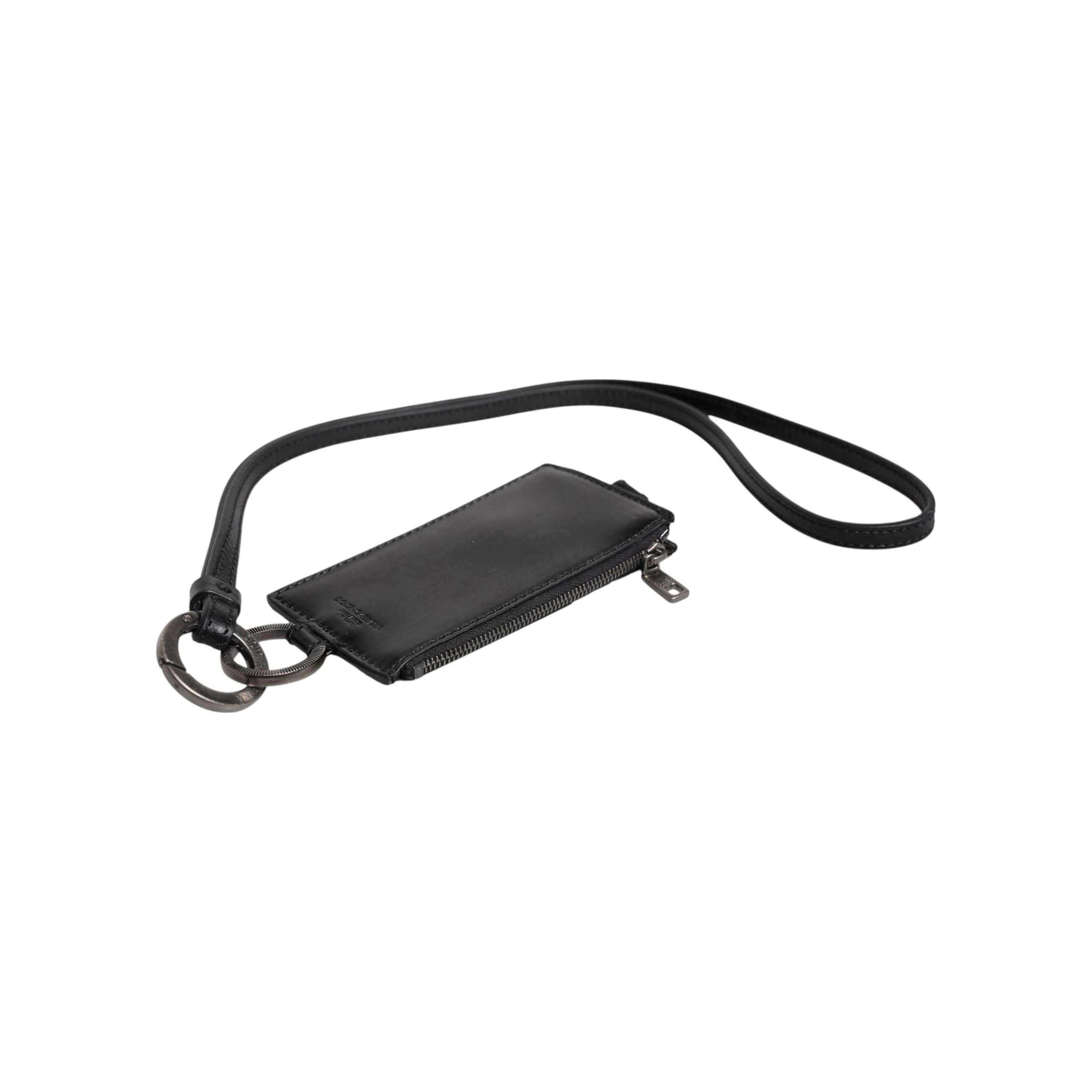Luxour, Dolce & Gabbana Black Horse Leather Lanyard Logo Card Holder Wallet, 
