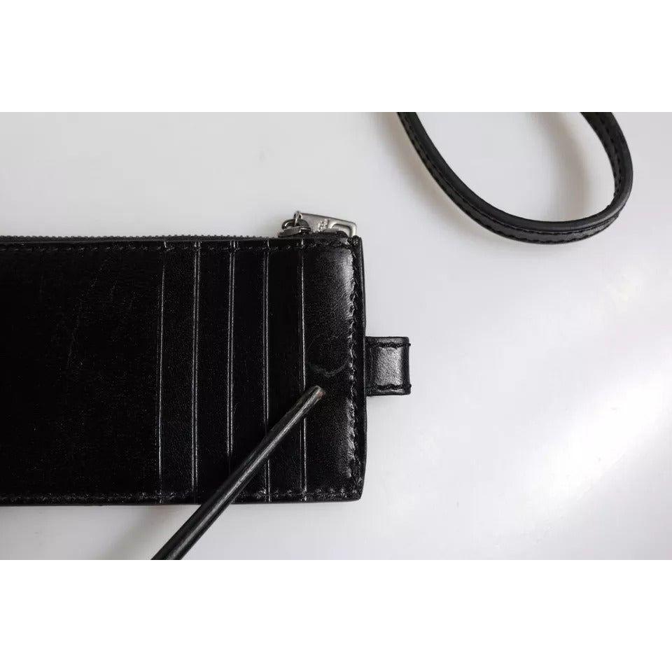 Luxour, Dolce & Gabbana Black Horse Leather Lanyard Logo Card Holder Wallet, 