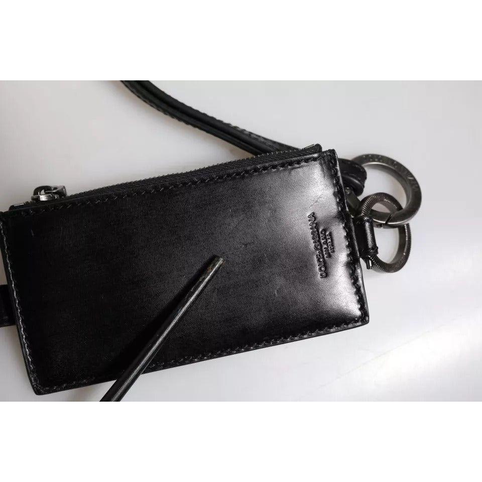 Luxour, Dolce & Gabbana Black Horse Leather Lanyard Logo Card Holder Wallet, 