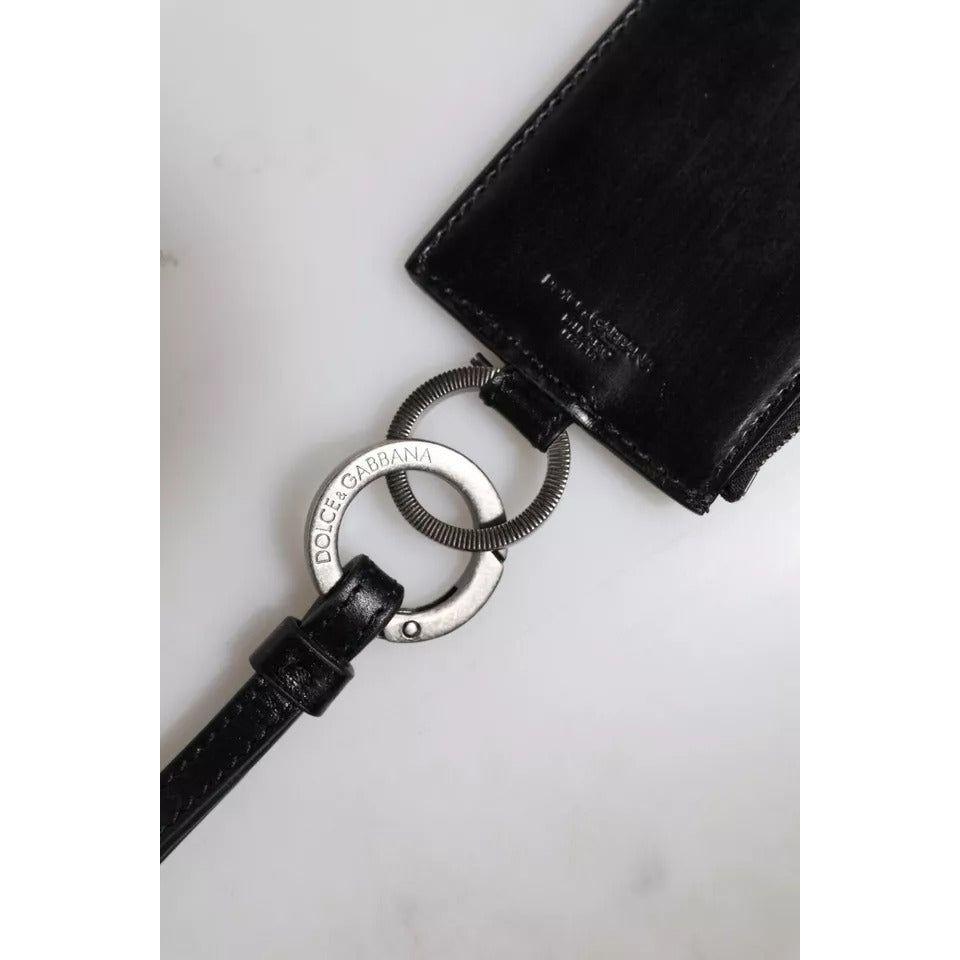 Luxour, Dolce & Gabbana Black Horse Leather Lanyard Logo Card Holder Wallet, 