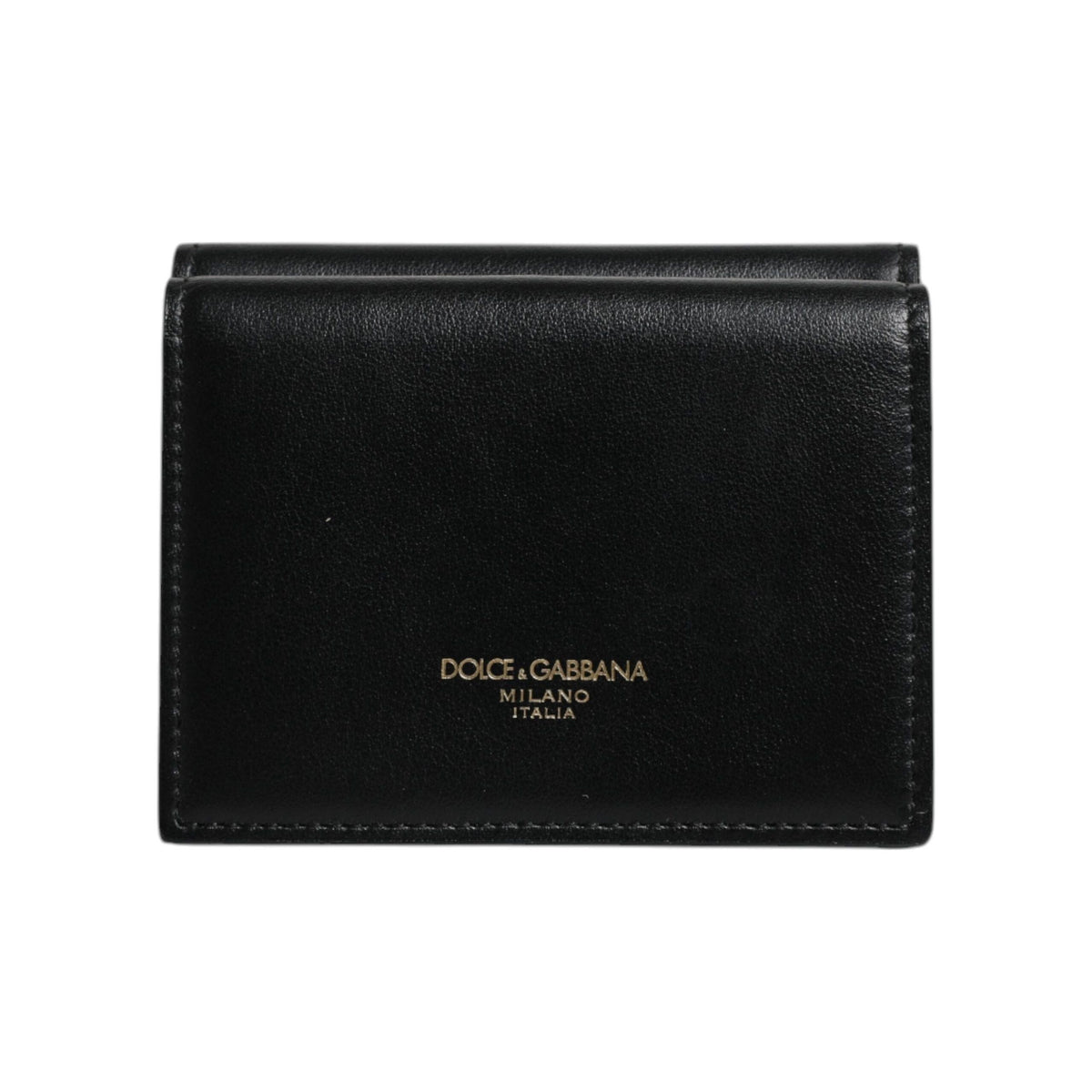 Luxour, Dolce & Gabbana Black Leather Folding Card Holder Logo Print Wallet, 