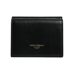 Luxour, Dolce & Gabbana Black Leather Folding Card Holder Logo Print Wallet, 
