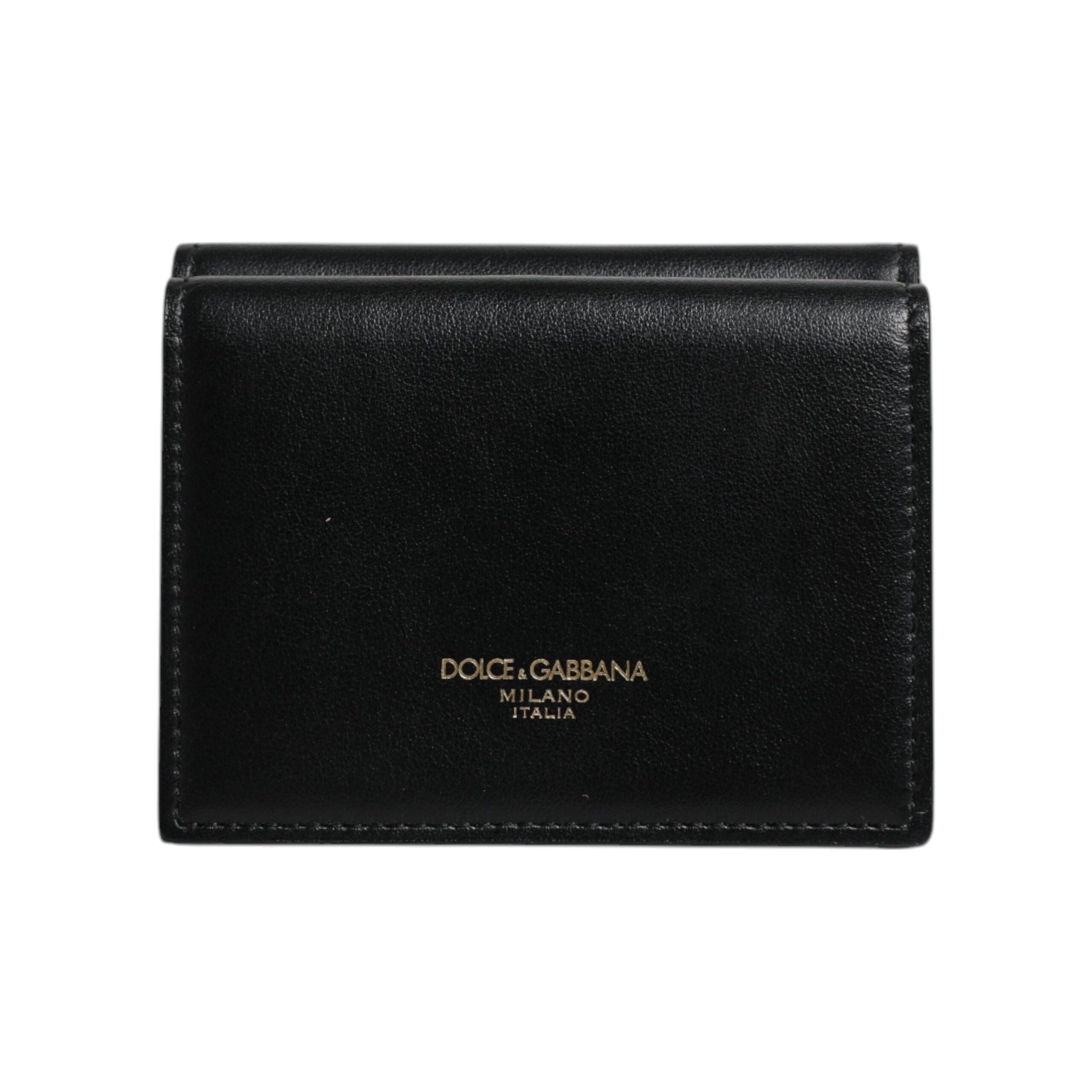 Luxour, Dolce & Gabbana Black Leather Folding Card Holder Logo Print Wallet, 