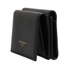 Luxour, Dolce & Gabbana Black Leather Folding Card Holder Logo Print Wallet, 