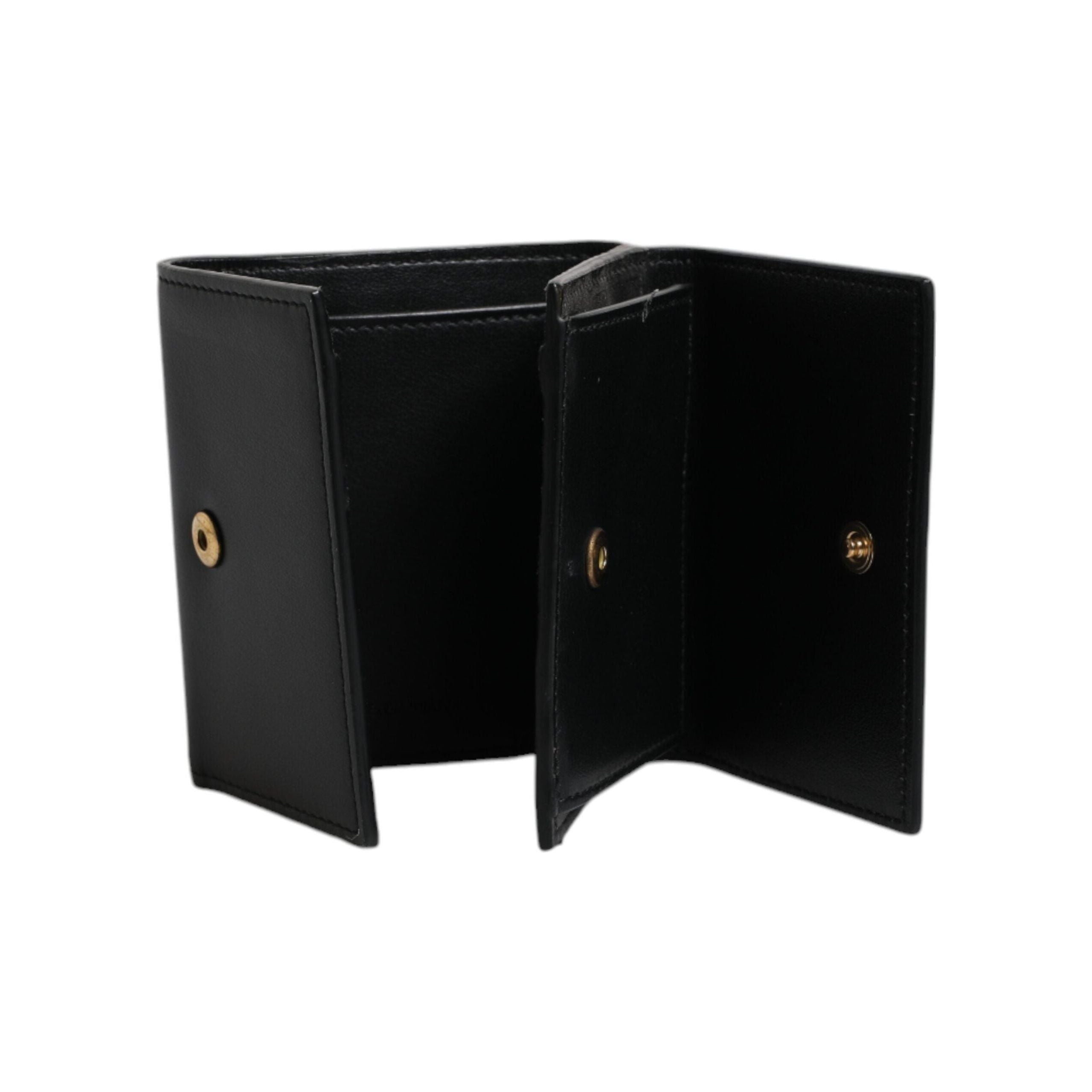 Luxour, Dolce & Gabbana Black Leather Folding Card Holder Logo Print Wallet, 