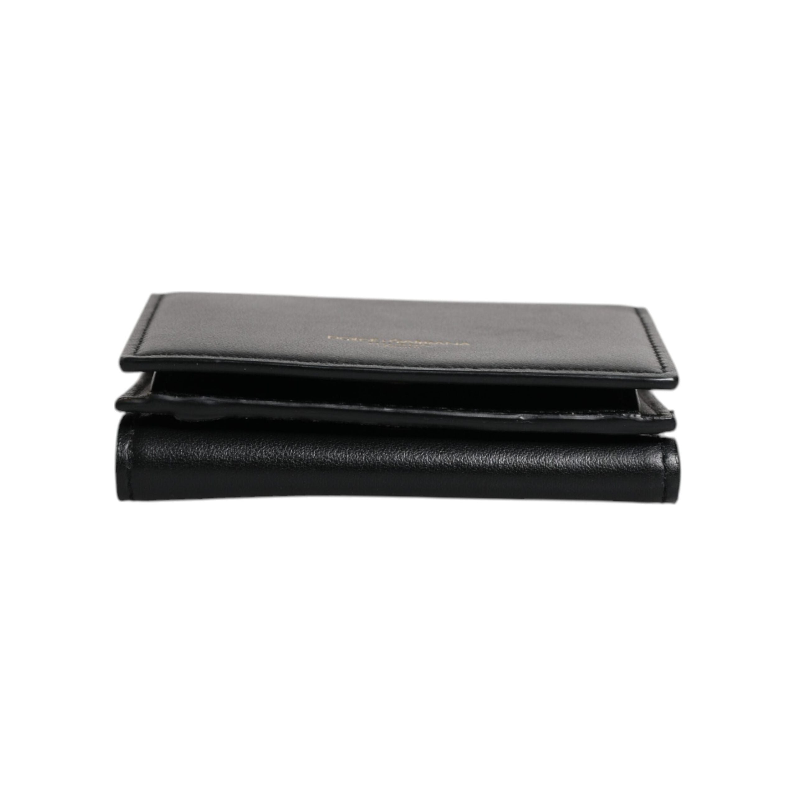 Luxour, Dolce & Gabbana Black Leather Folding Card Holder Logo Print Wallet, 