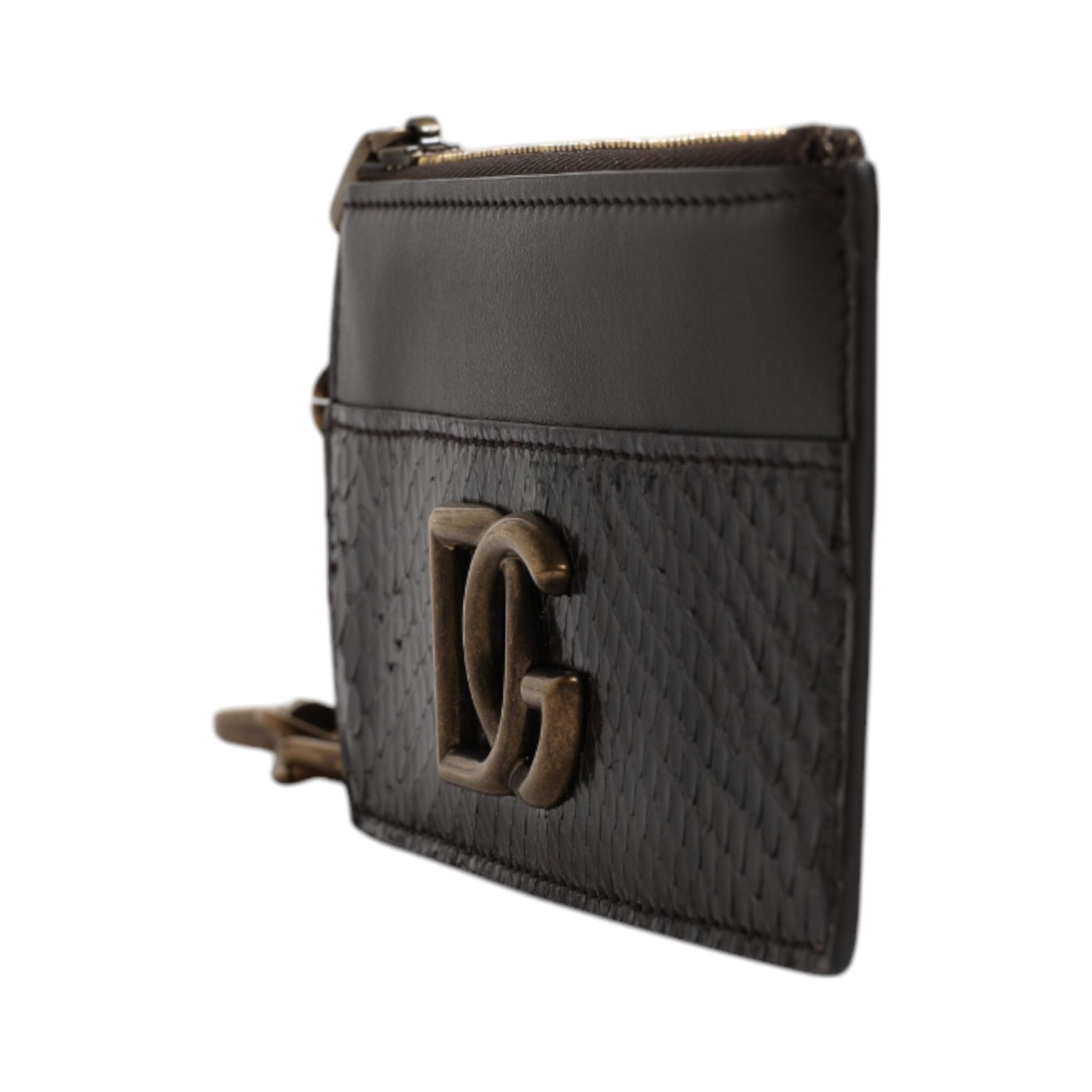 Luxour, Dolce & Gabbana Brown Exotic Leather DG Logo Card Holder Wallet, 