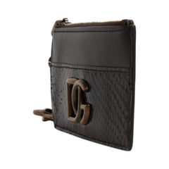 Luxour, Dolce & Gabbana Brown Exotic Leather DG Logo Card Holder Wallet, 