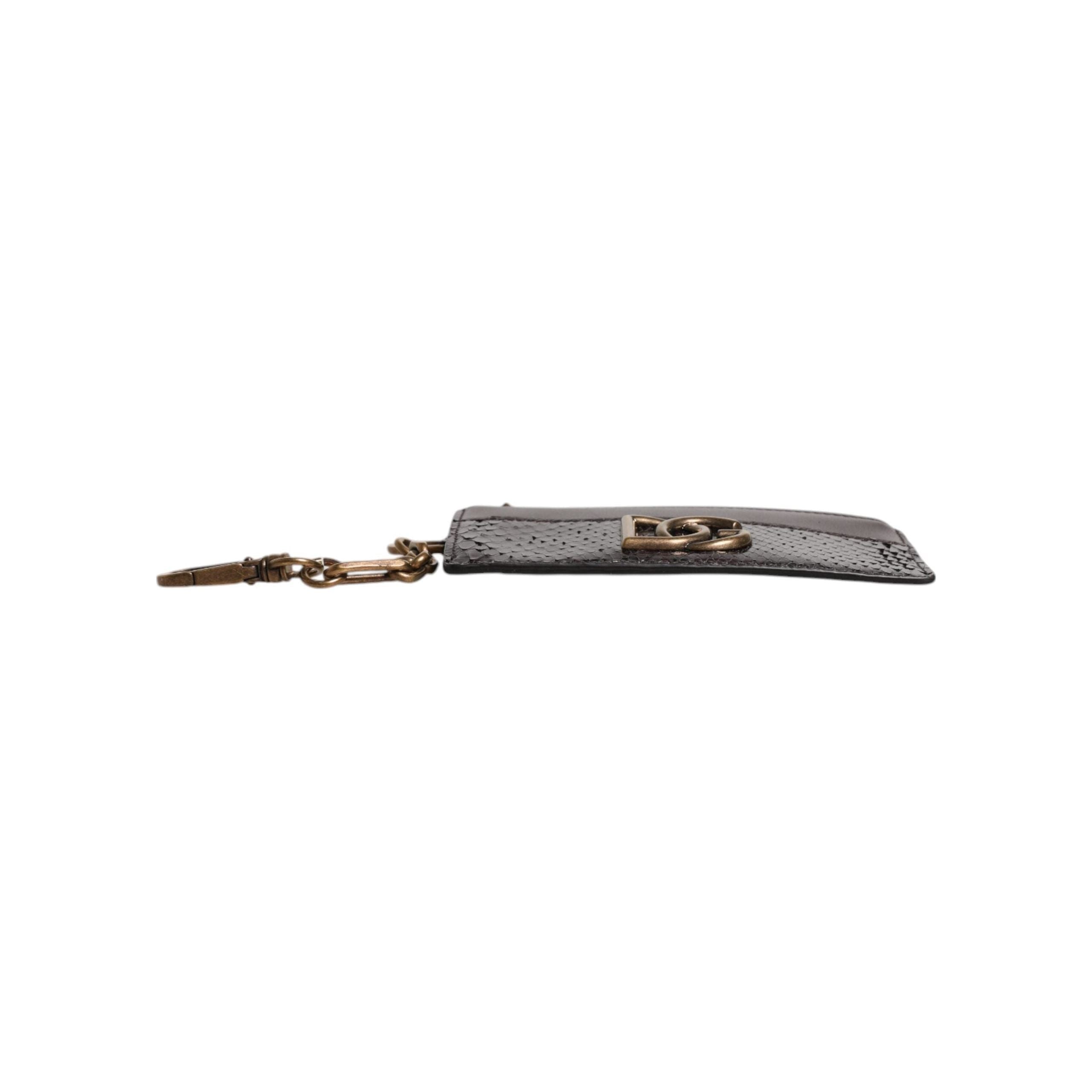 Luxour, Dolce & Gabbana Brown Exotic Leather DG Logo Card Holder Wallet, 