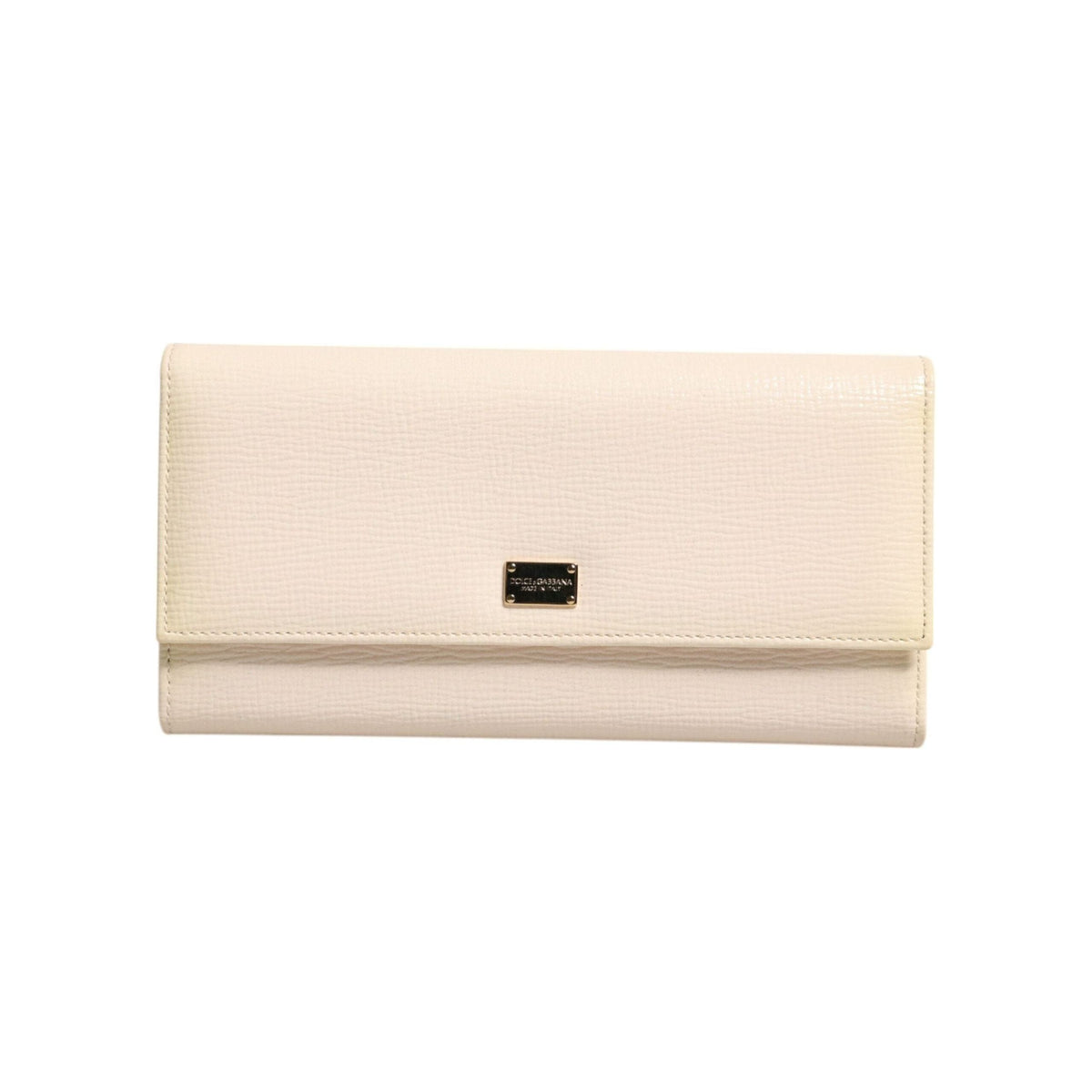 Luxour, Dolce & Gabbana Beige Leather Trifold Logo Plaque Card Holder Wallet, 