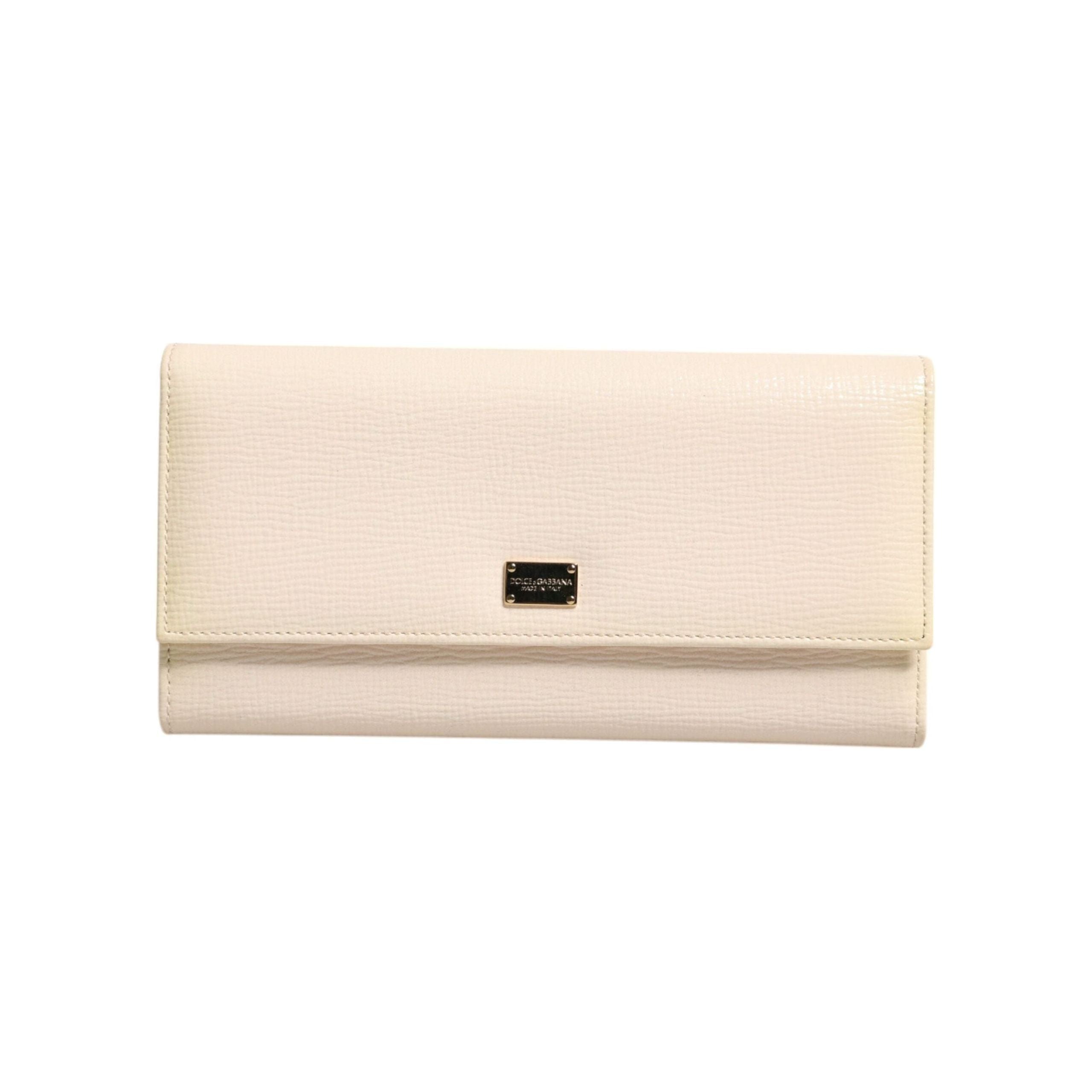 Luxour, Dolce & Gabbana Beige Leather Trifold Logo Plaque Card Holder Wallet, 