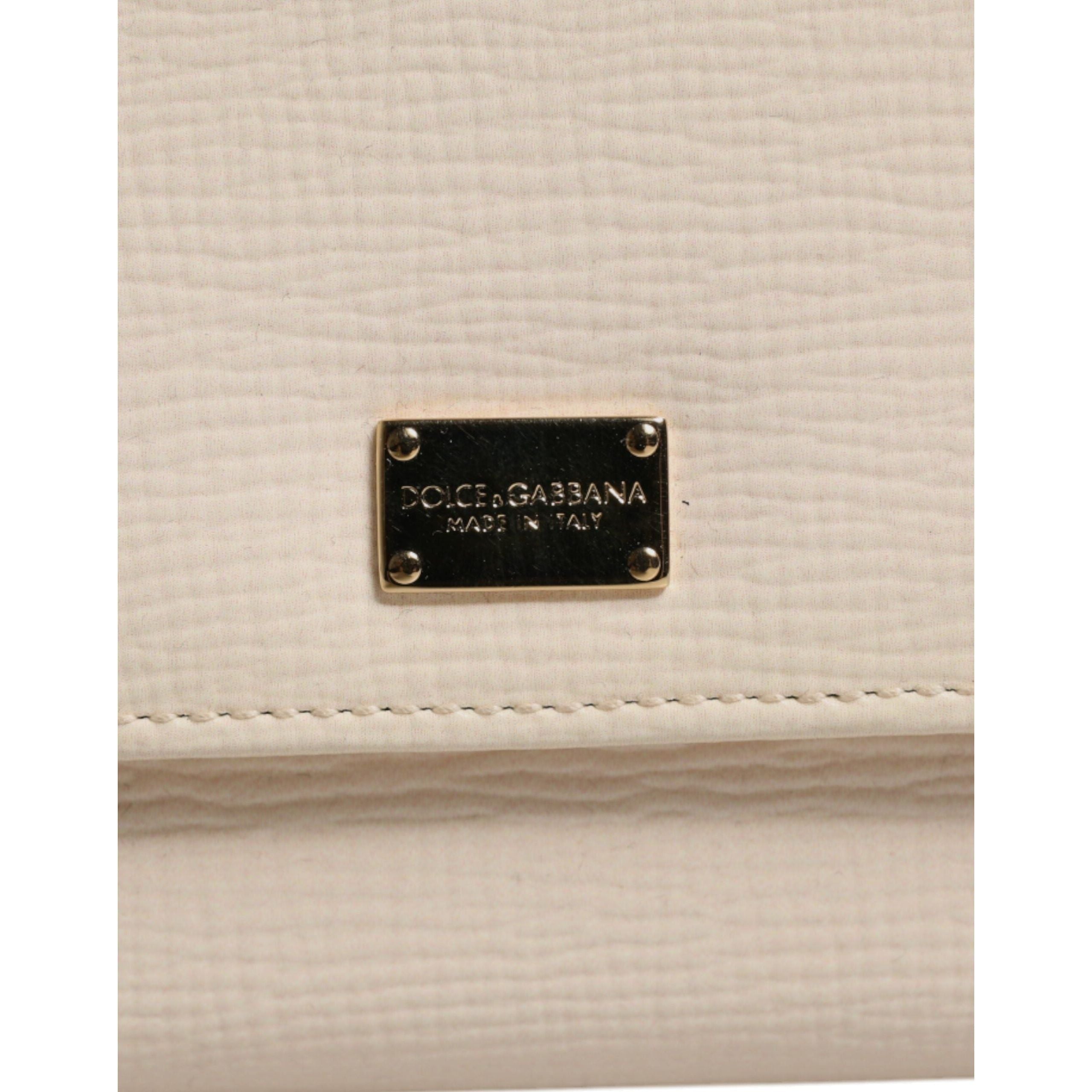 Luxour, Dolce & Gabbana Beige Leather Trifold Logo Plaque Card Holder Wallet, 