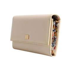 Luxour, Dolce & Gabbana Beige Leather Trifold Logo Plaque Card Holder Wallet, 