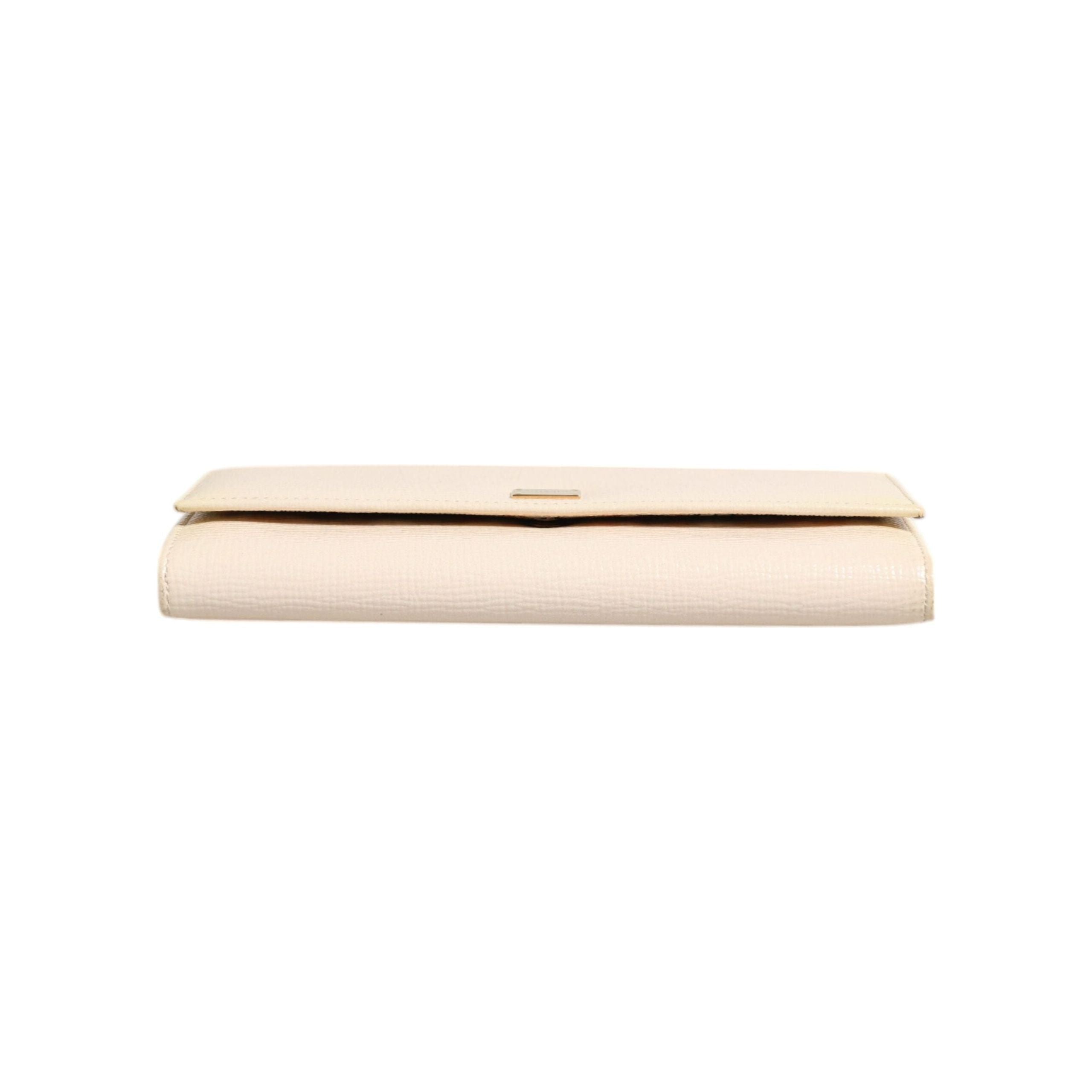 Luxour, Dolce & Gabbana Beige Leather Trifold Logo Plaque Card Holder Wallet, 