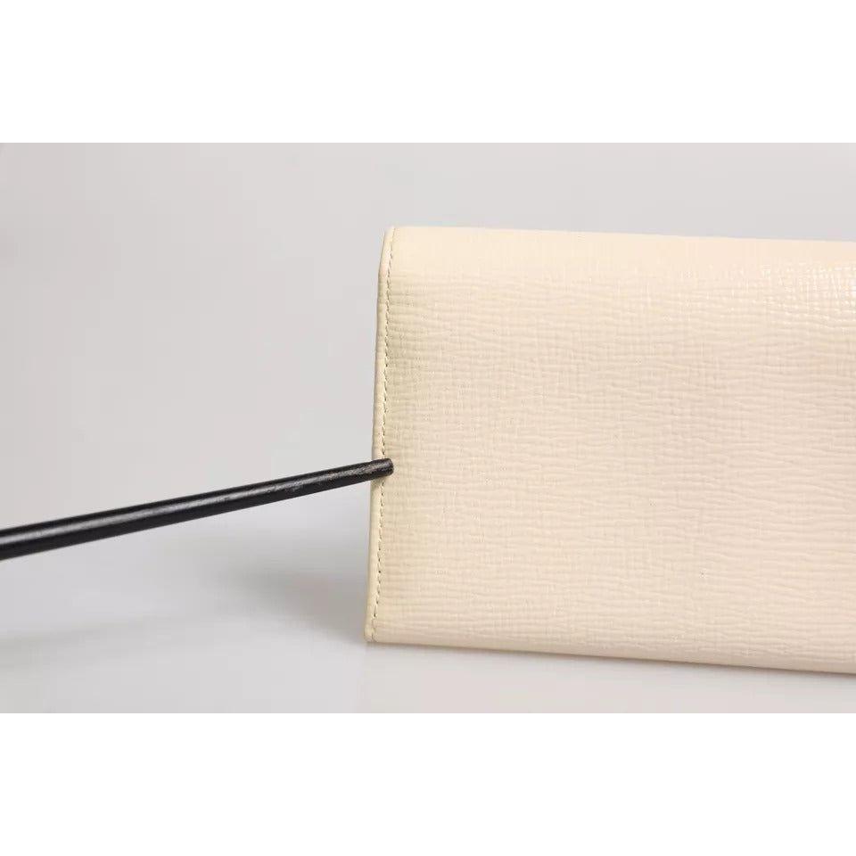 Luxour, Dolce & Gabbana Beige Leather Trifold Logo Plaque Card Holder Wallet, 