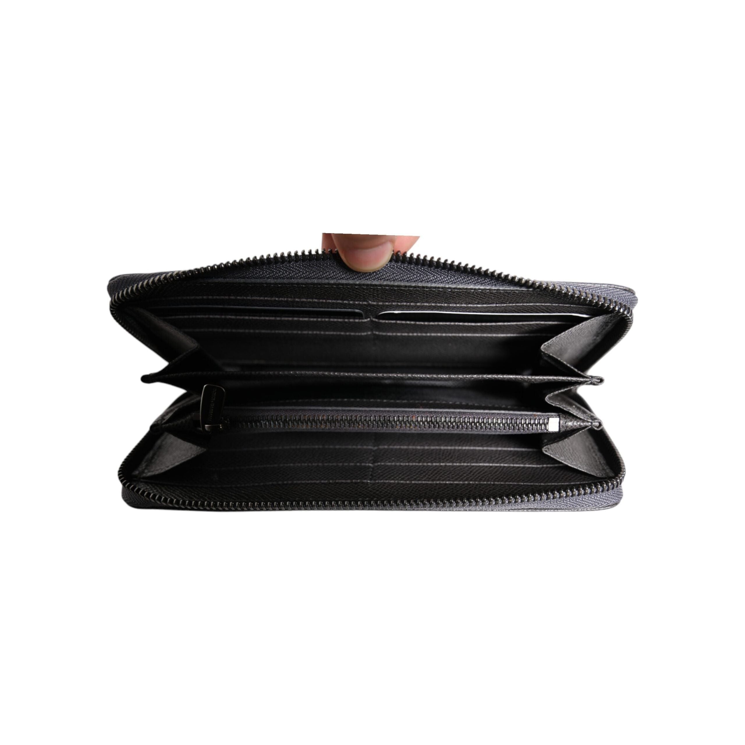 Luxour, Dolce & Gabbana Dark Gray Leather DG Logo Zip Around Continental Wallet, 