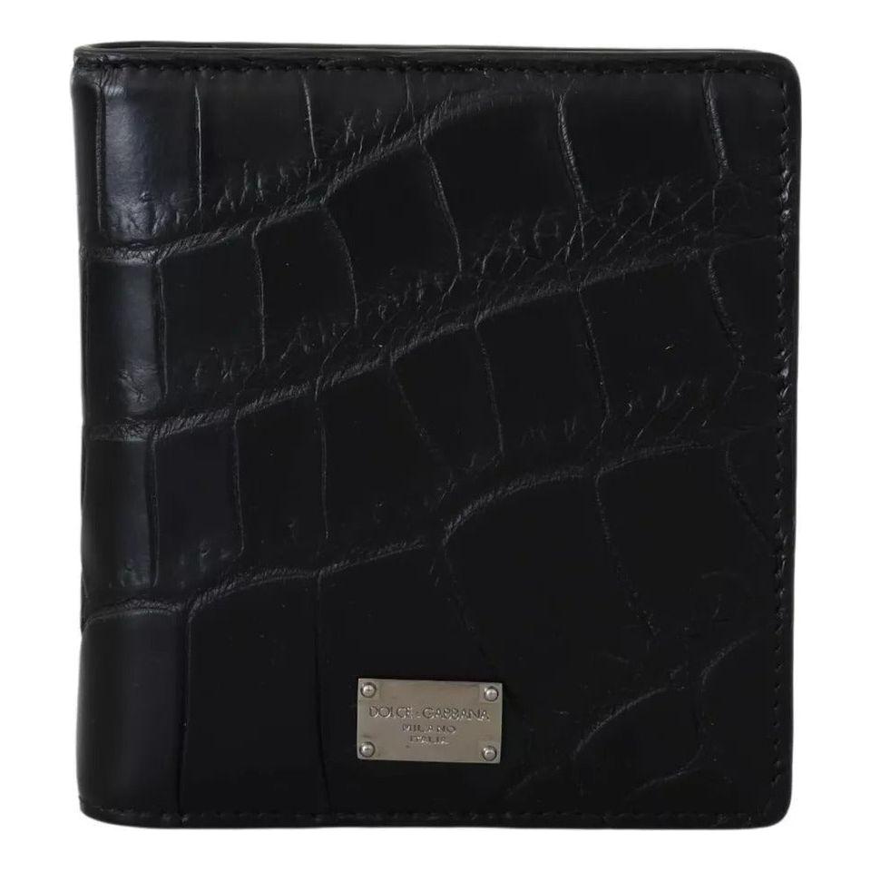 Luxour, Dolce & Gabbana Black Exotic Leather Bifold Card Holder Wallet, 