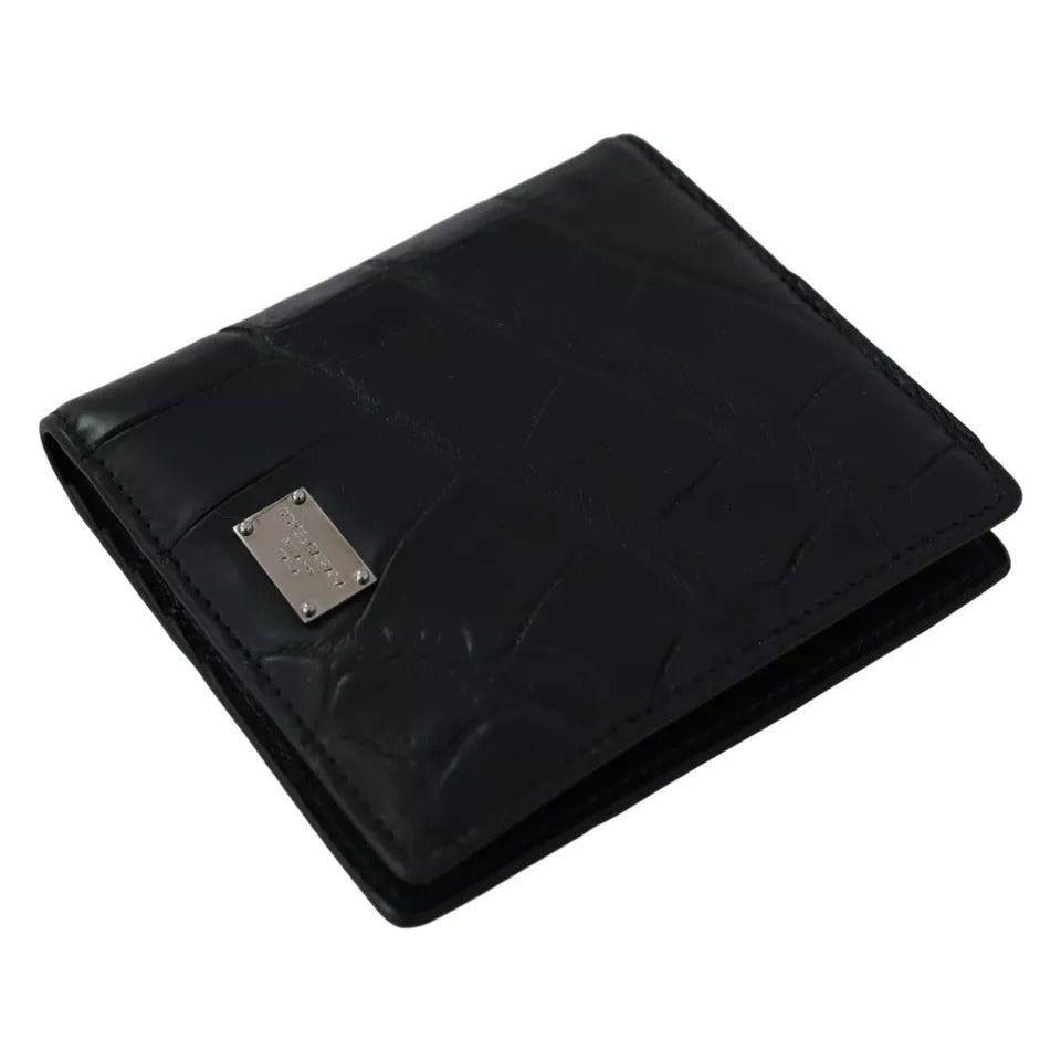Luxour, Dolce & Gabbana Black Exotic Leather Bifold Card Holder Wallet, 