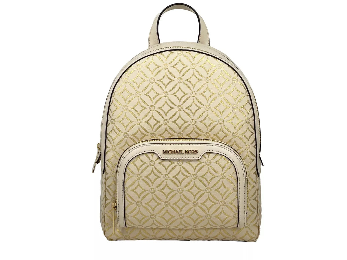 Luxour, Michael Kors Jaycee Medium Zip Pocket Backpack Bag Cream Gold, 