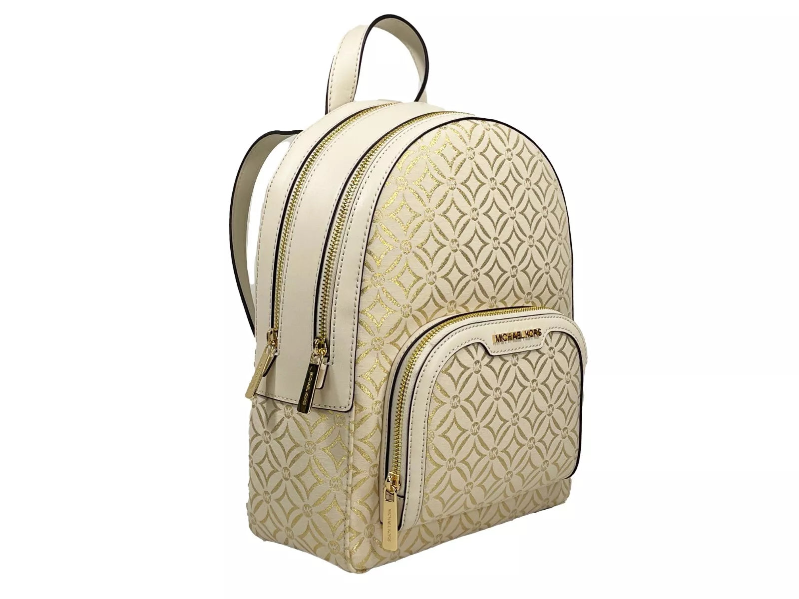 Luxour, Michael Kors Jaycee Medium Zip Pocket Backpack Bag Cream Gold, 