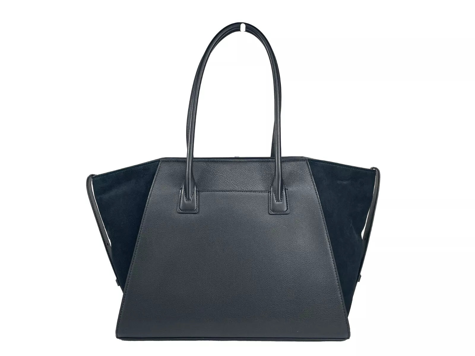 Luxour, Michael Kors Avril XL Suede Leather Top Zip Satchel Bag Black, 