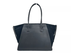 Luxour, Michael Kors Avril XL Suede Leather Top Zip Satchel Bag Black, 