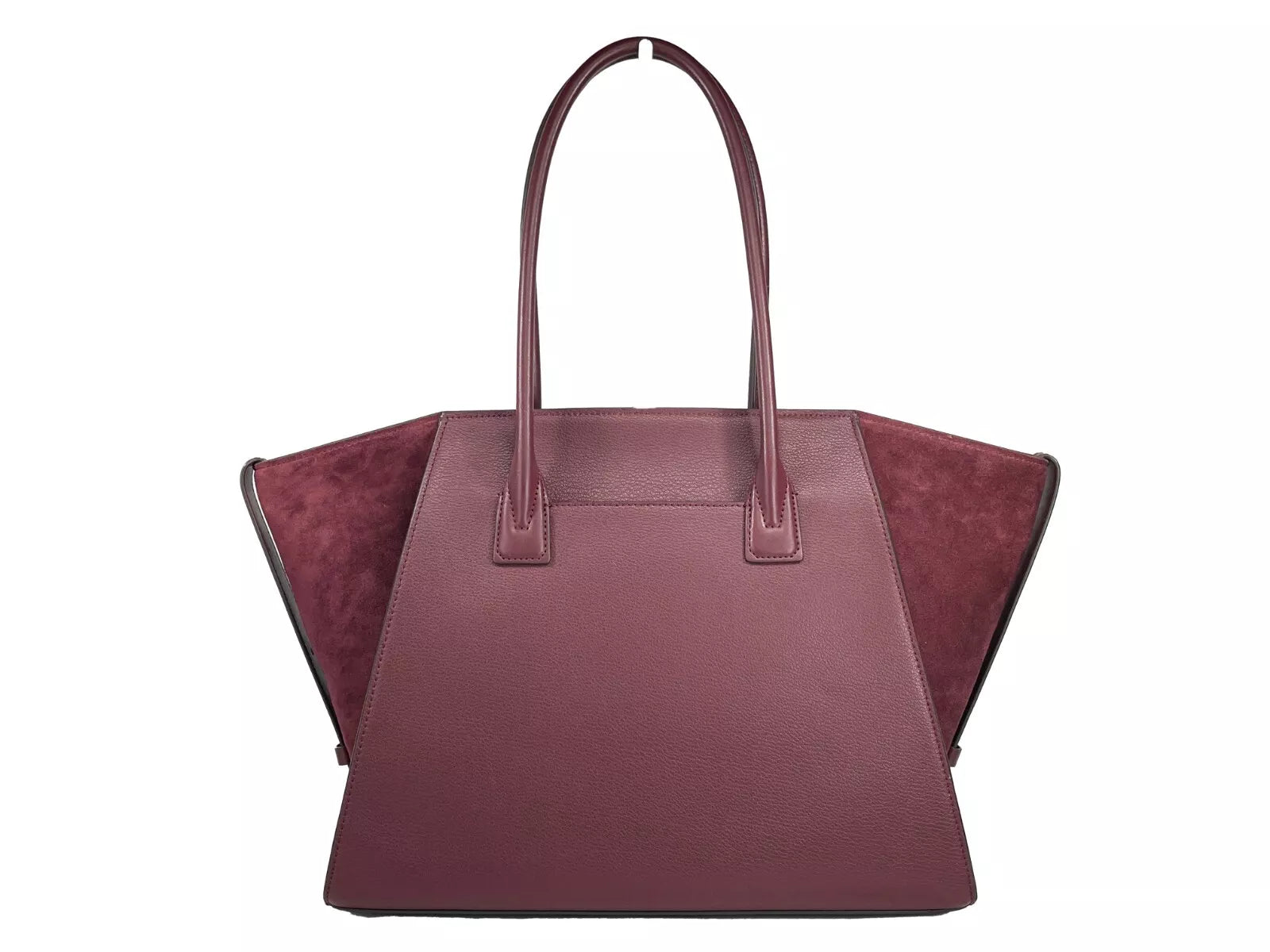 Luxour, Michael Kors Avril XL Suede Leather Top Zip Satchel Bag Oxblood Red, 