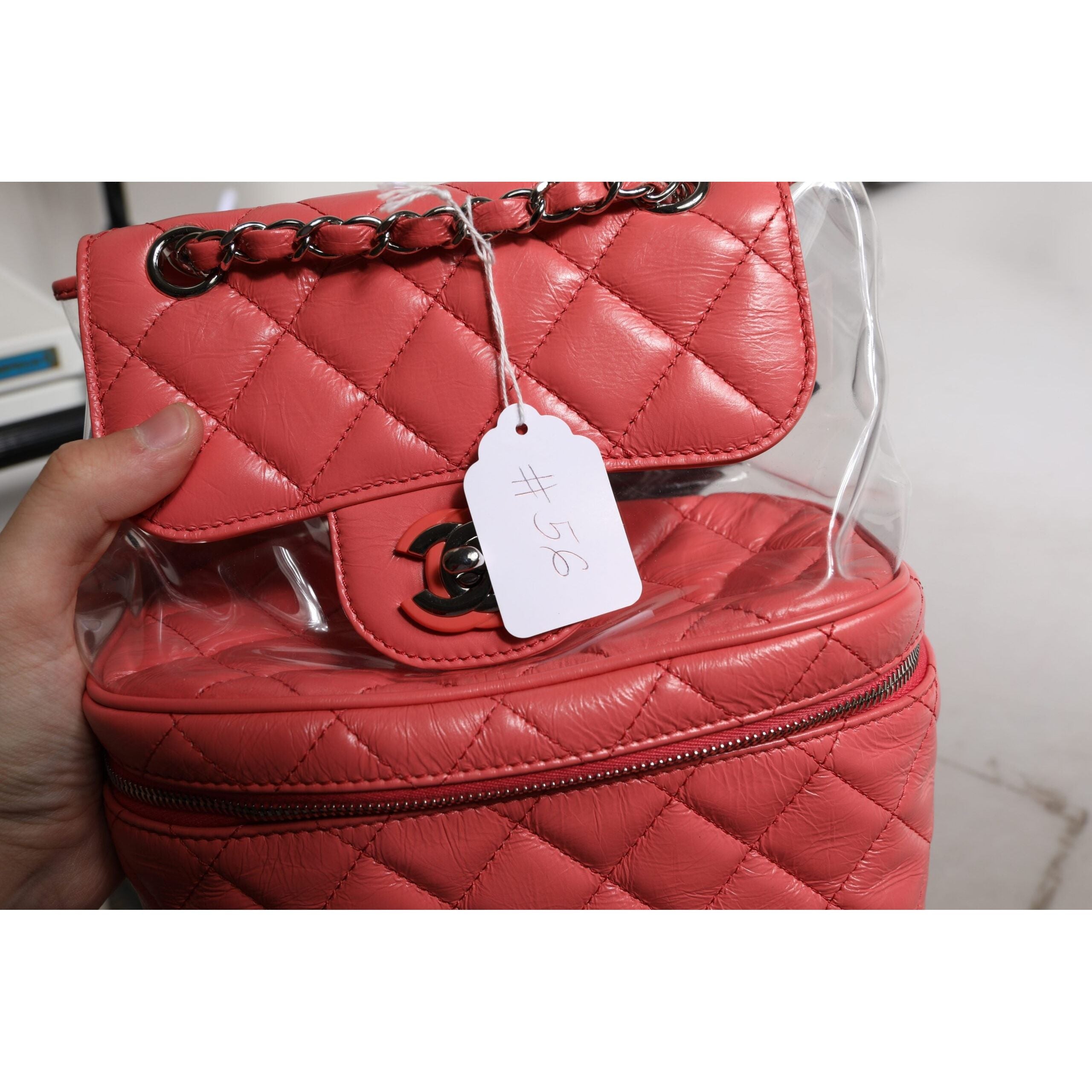 Luxour, Chanel Pink Vinyl Leather Backpack Purse Bag, 