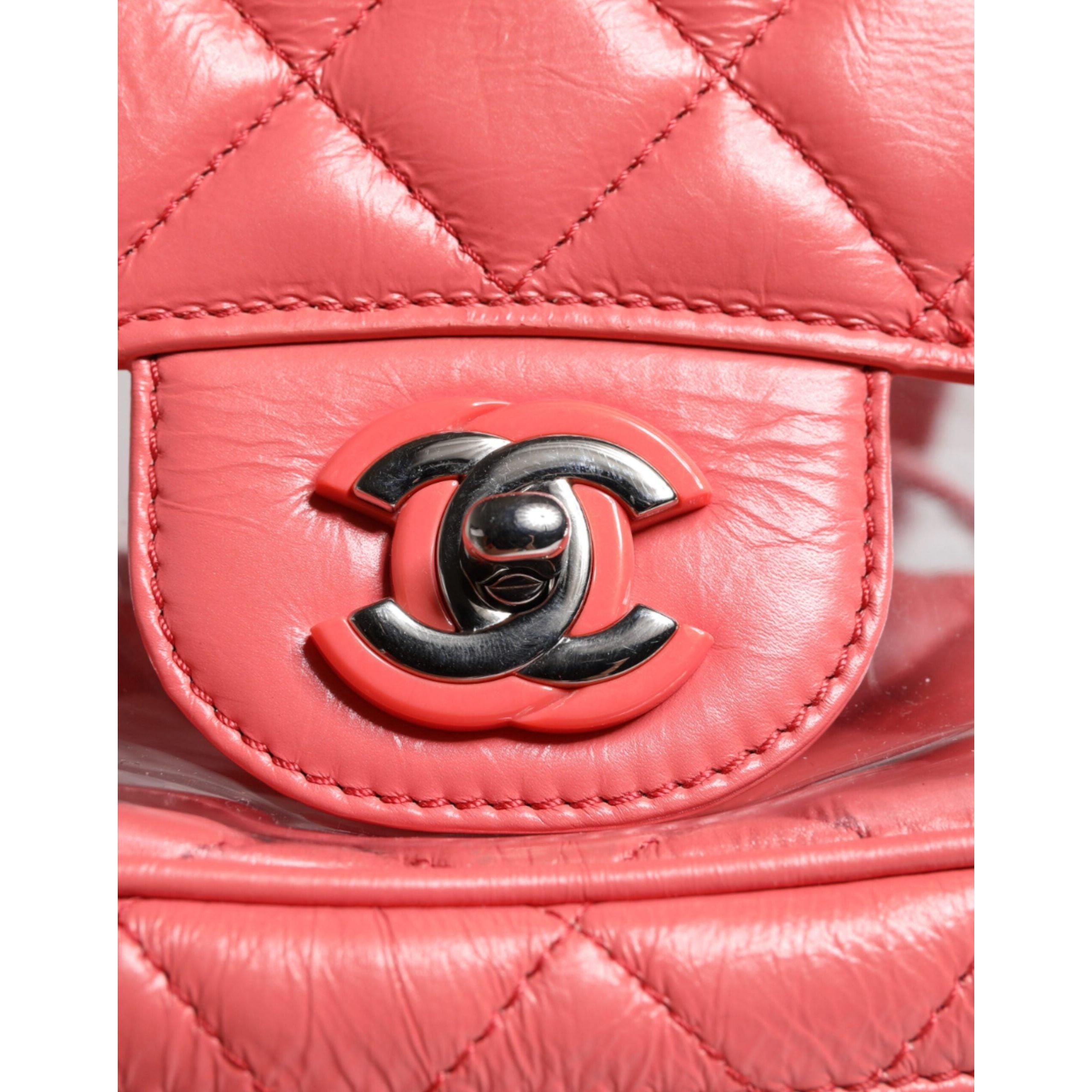 Luxour, Chanel Pink Vinyl Leather Backpack Purse Bag, 