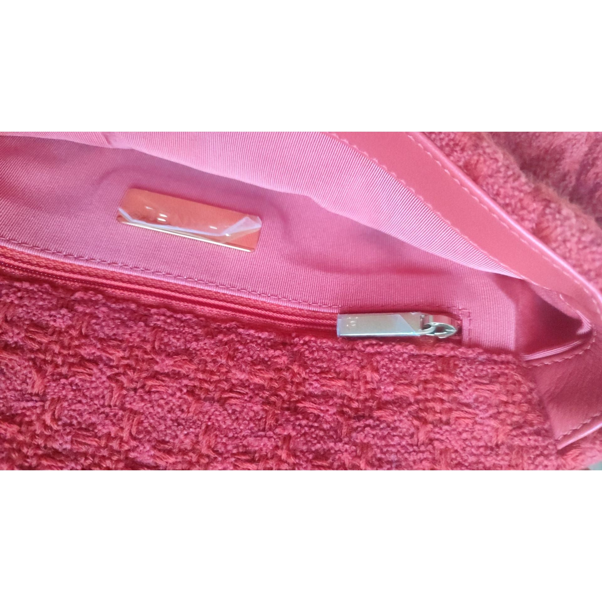 Luxour, Chanel Red Tweed 2WAY Hand Chain Medium Shoulder Bag Purse, 