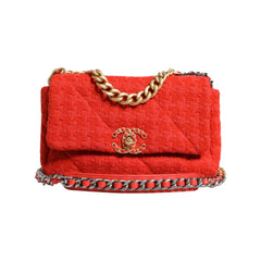 Luxour, Chanel Red Tweed 2WAY Hand Chain Medium Shoulder Bag Purse, 