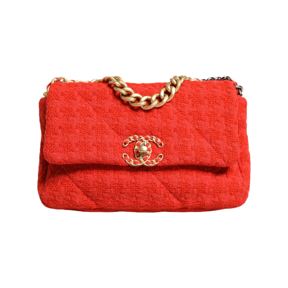 Luxour, Chanel Red Tweed 2WAY Hand Chain Medium Shoulder Bag Purse, 